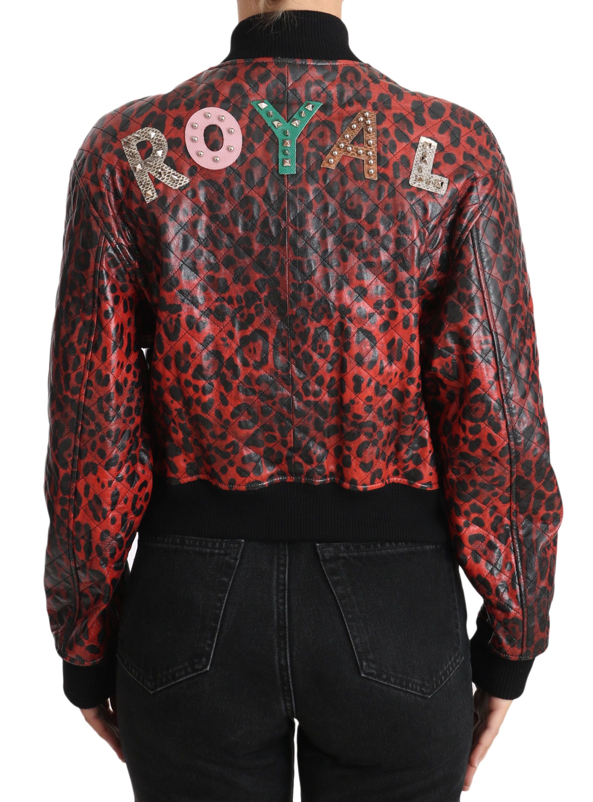 Dolce & Gabbana Red Leopard Button Crystal Leather Jacket - PreLoved & Luxe