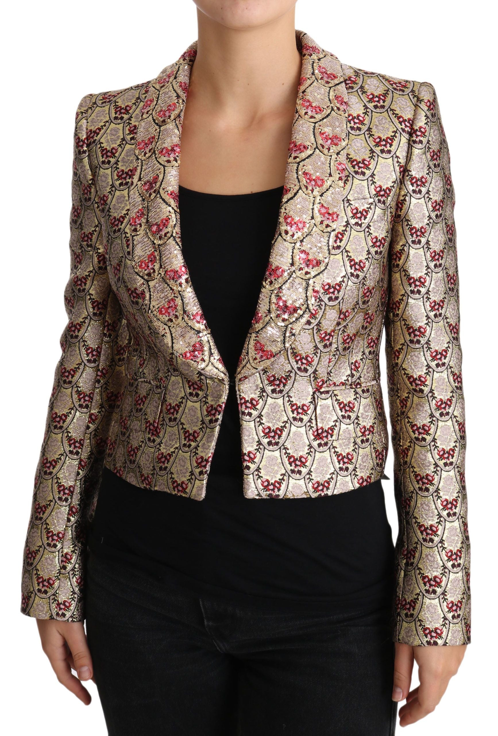 Dolce & Gabbana Gold Floral Sequined Blazer Coat Jacket - PreLoved & Luxe