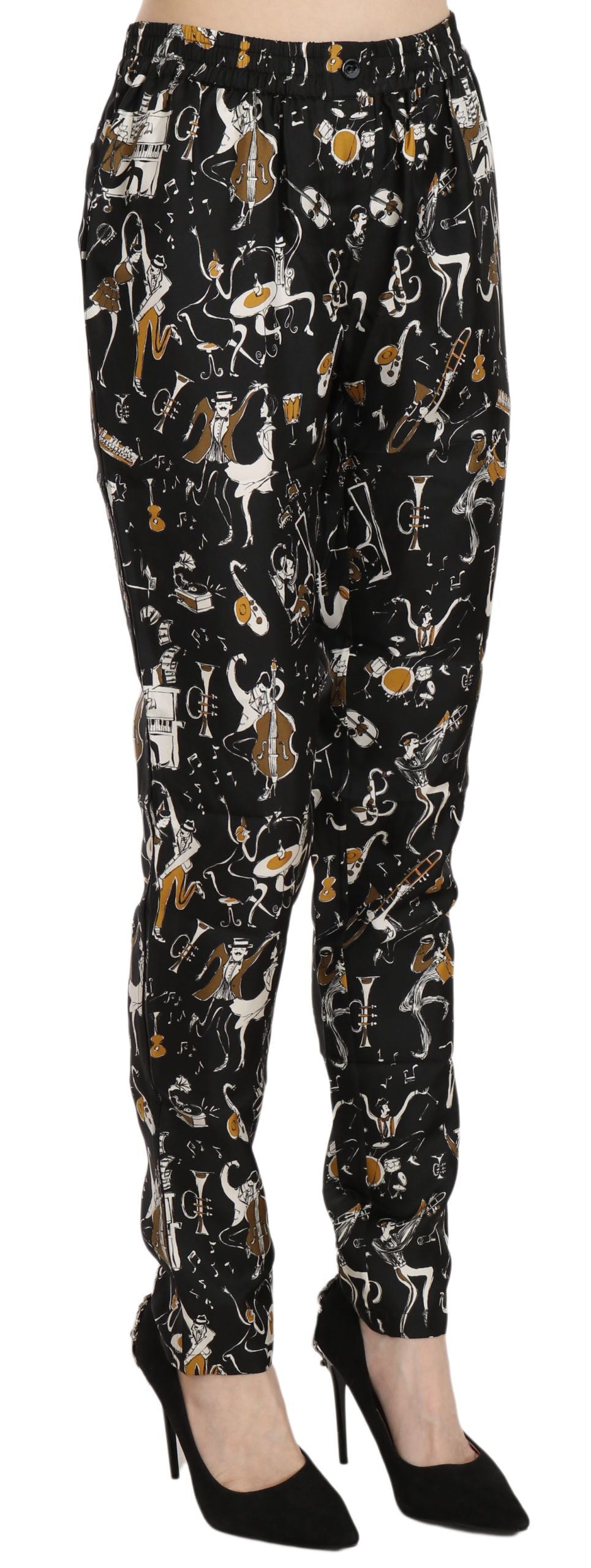 Dolce & Gabbana Black Jazz Club Print High Waist Tapered Pants - PreLoved & Luxe