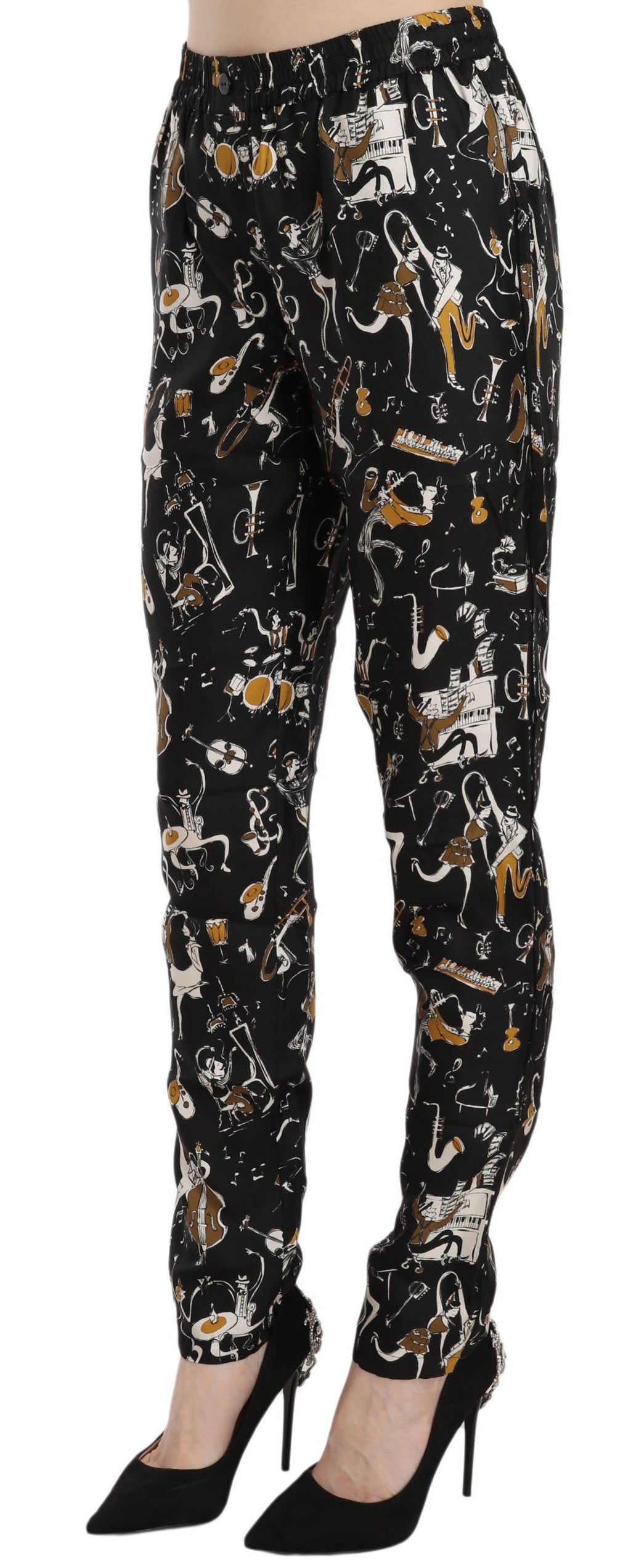 Dolce & Gabbana Black Jazz Club Print High Waist Tapered Pants - PreLoved & Luxe