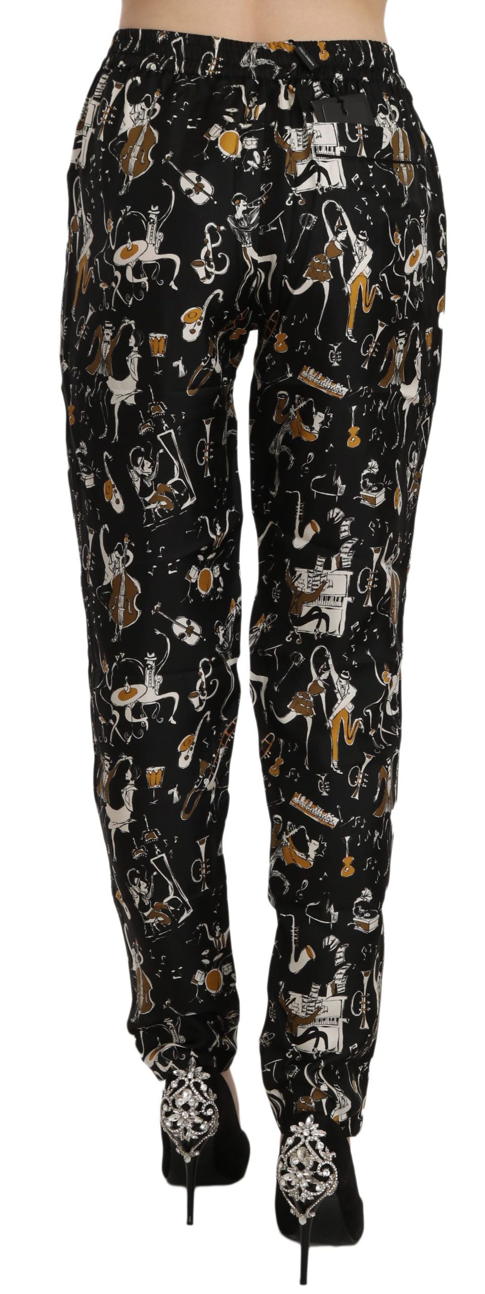Dolce & Gabbana Black Jazz Club Print High Waist Tapered Pants - PreLoved & Luxe
