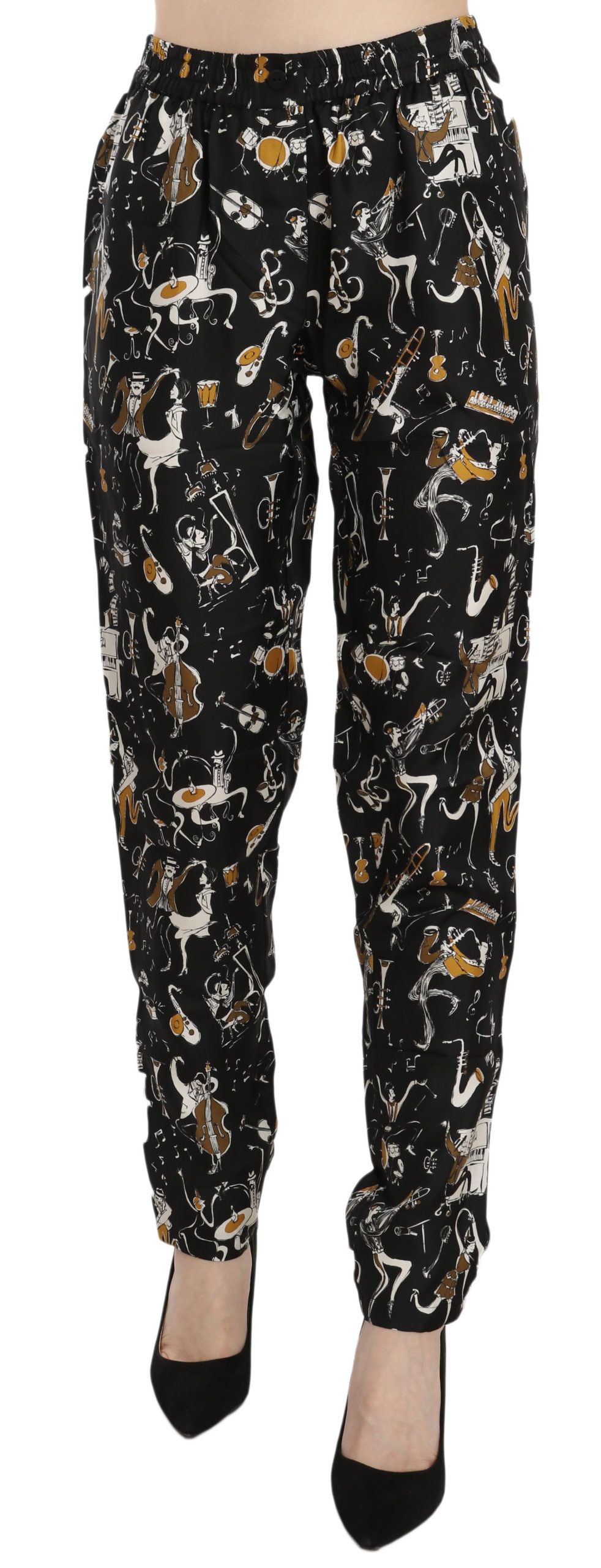 Dolce & Gabbana Black Jazz Club Print High Waist Tapered Pants - PreLoved & Luxe