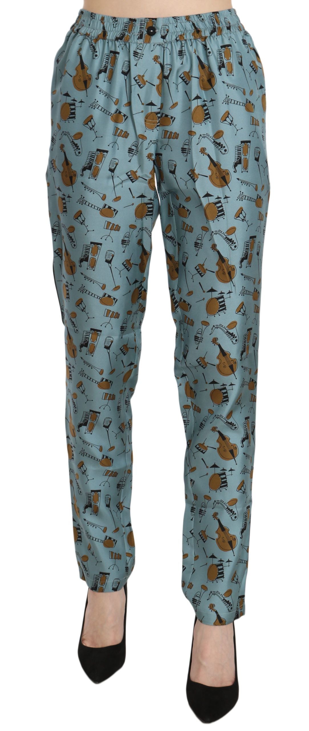 Dolce & Gabbana Blue Musical Instruments Print Tapered Pants - PreLoved & Luxe