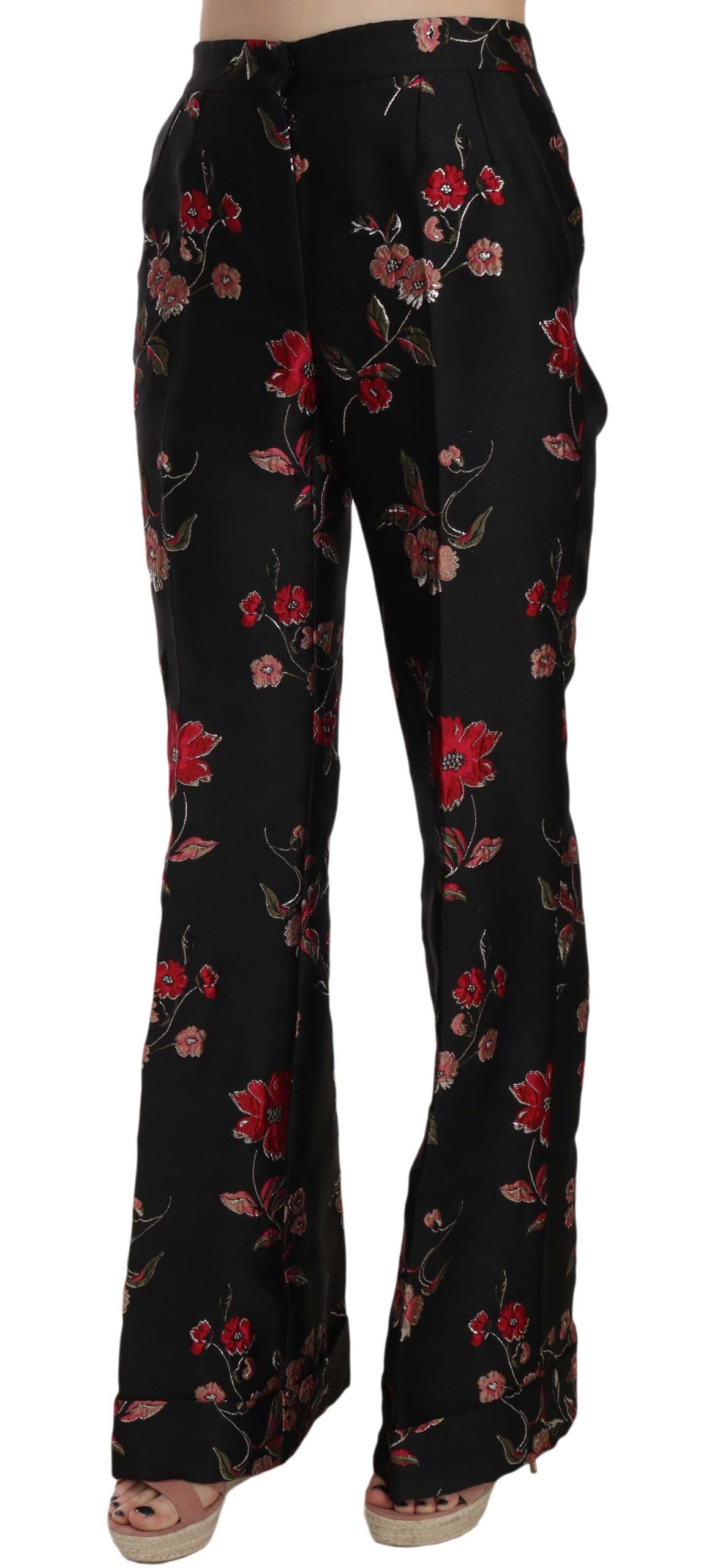 Dolce & Gabbana Floral Print Black Boot Cut Trouser Pants - PreLoved & Luxe