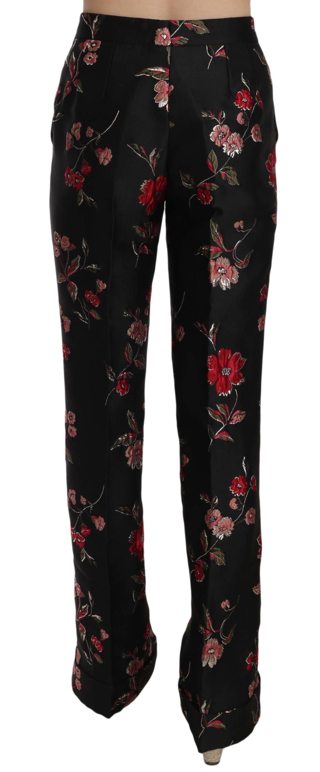 Dolce & Gabbana Floral Print Black Boot Cut Trouser Pants - PreLoved & Luxe