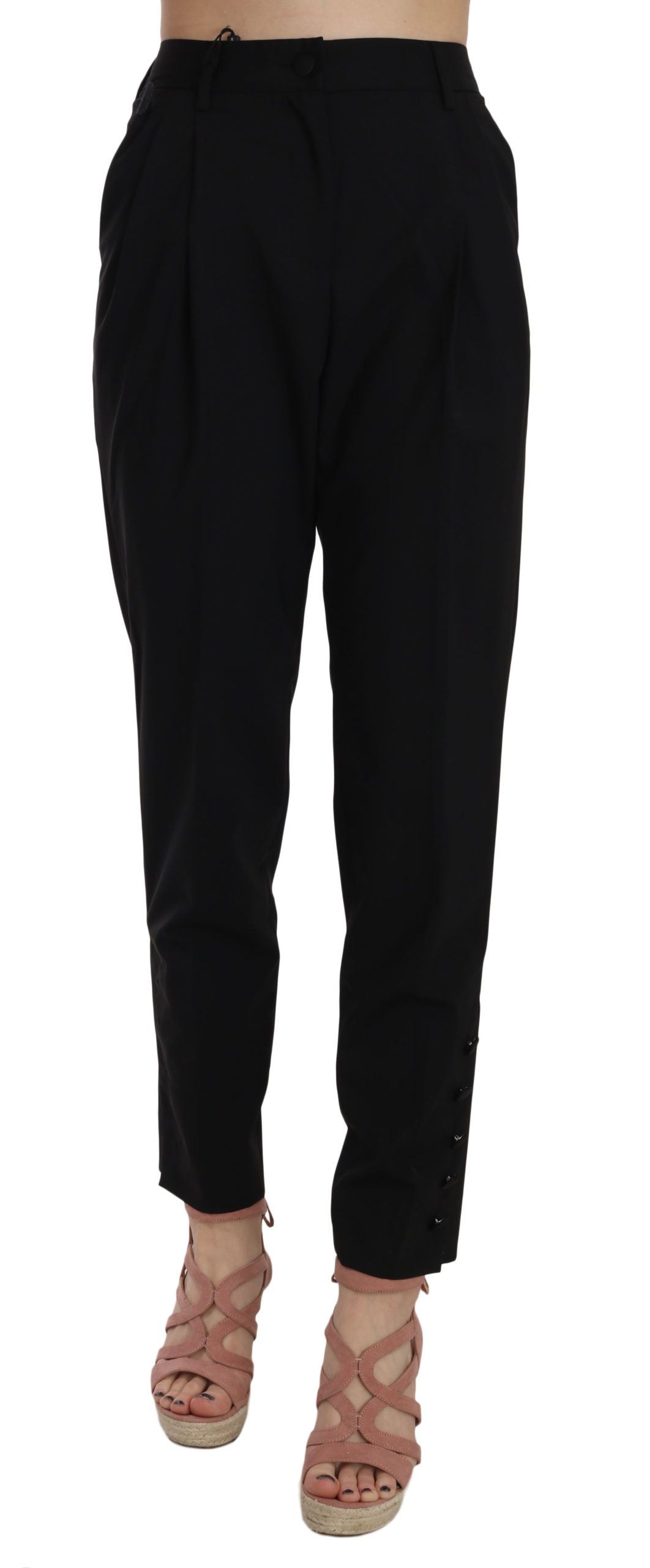 Dolce & Gabbana Black Button Pleated Tapered Trouser Pants - PreLoved & Luxe