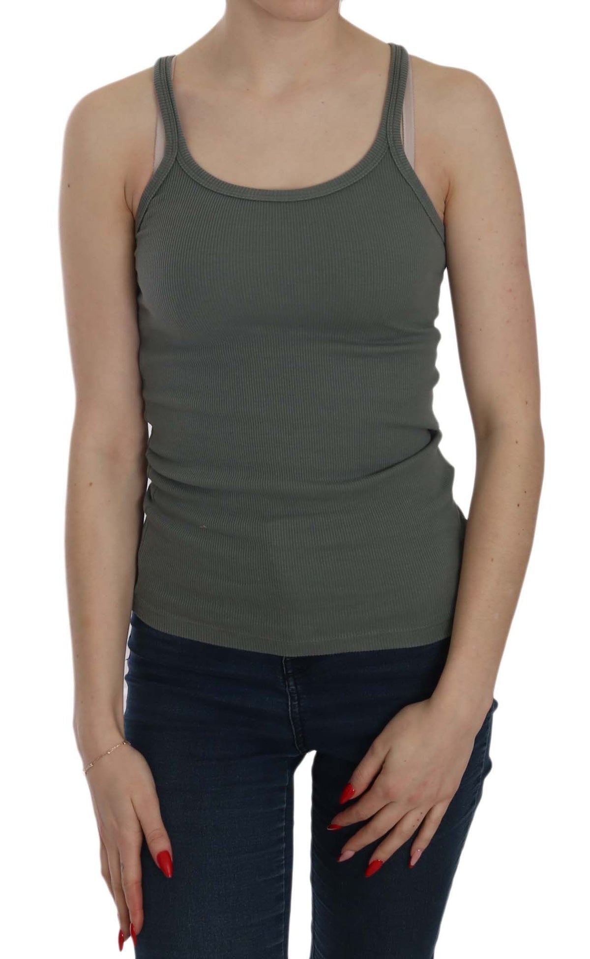 PINK MEMORIES Green Sleeveless Spaghetti Tank T-Shirt Blouse