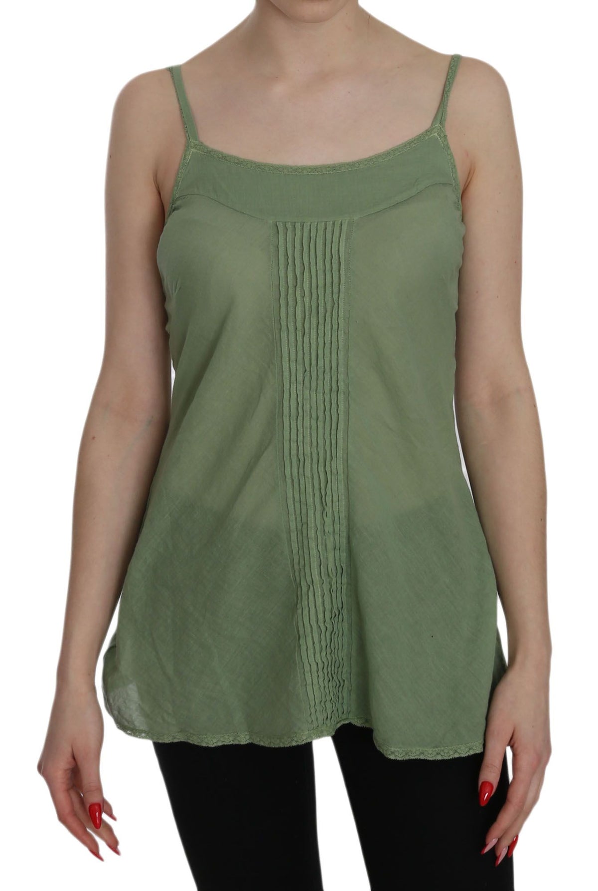 PINK MEMORIES Green Silk Spaghetti Strap Tank Top Blouse