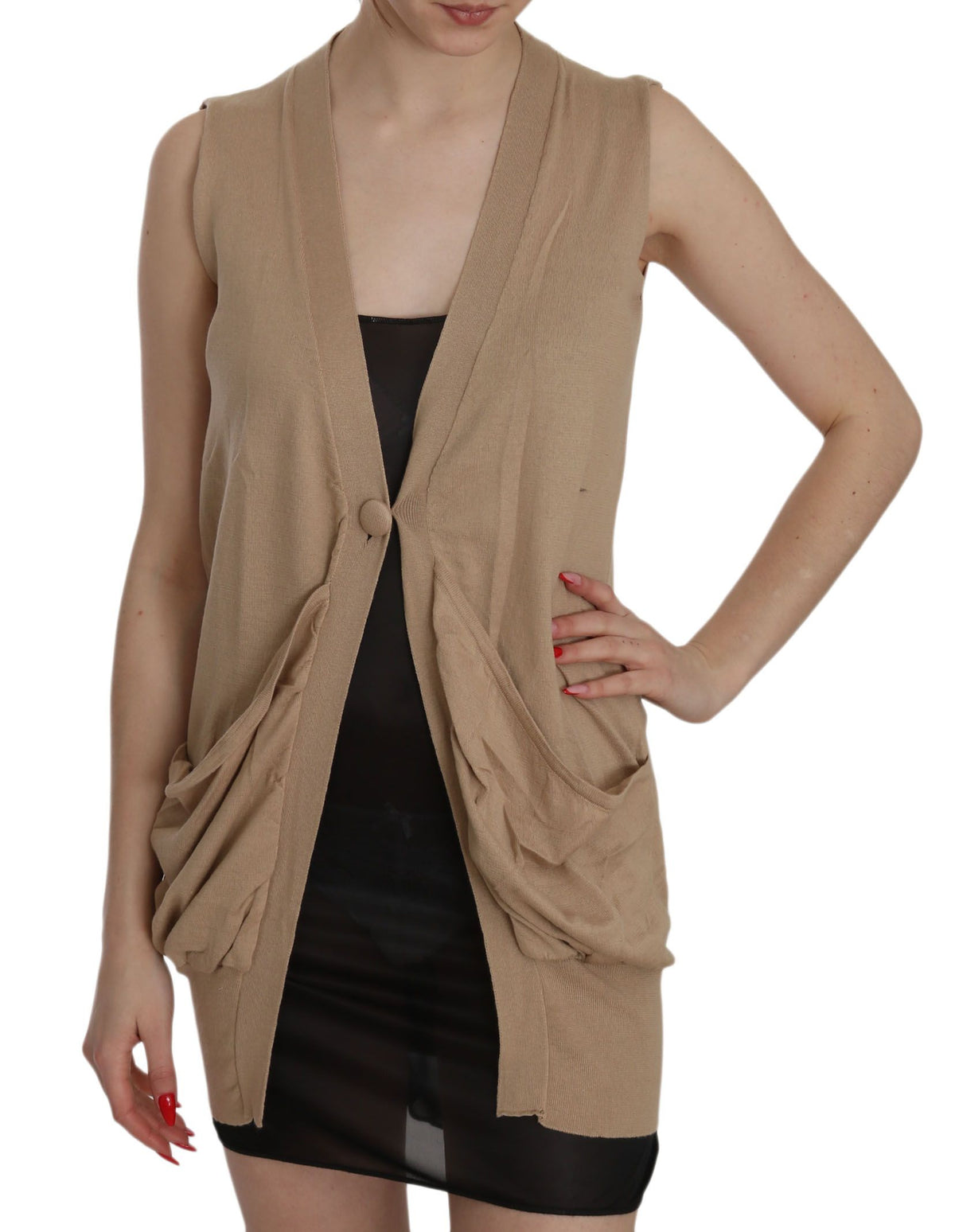 PINK MEMORIES Brown 100% Cotton Sleeveless Cardigan Top Vest