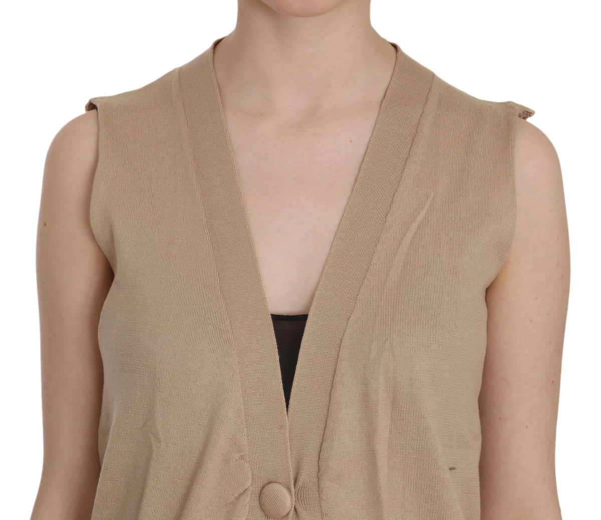 PINK MEMORIES Brown 100% Cotton Sleeveless Cardigan Top Vest