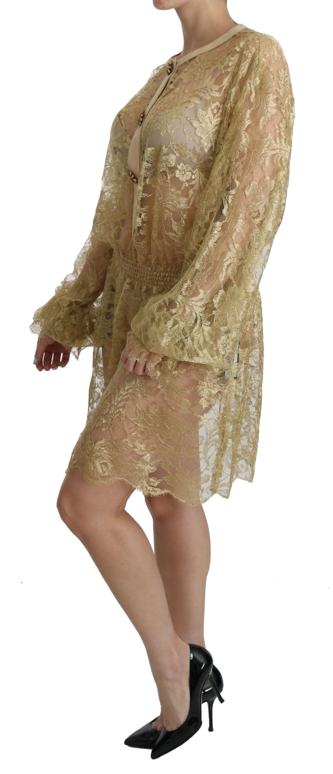Dolce & Gabbana Gold Lace See Through A-Line Knee Length Dress - PreLoved & Luxe