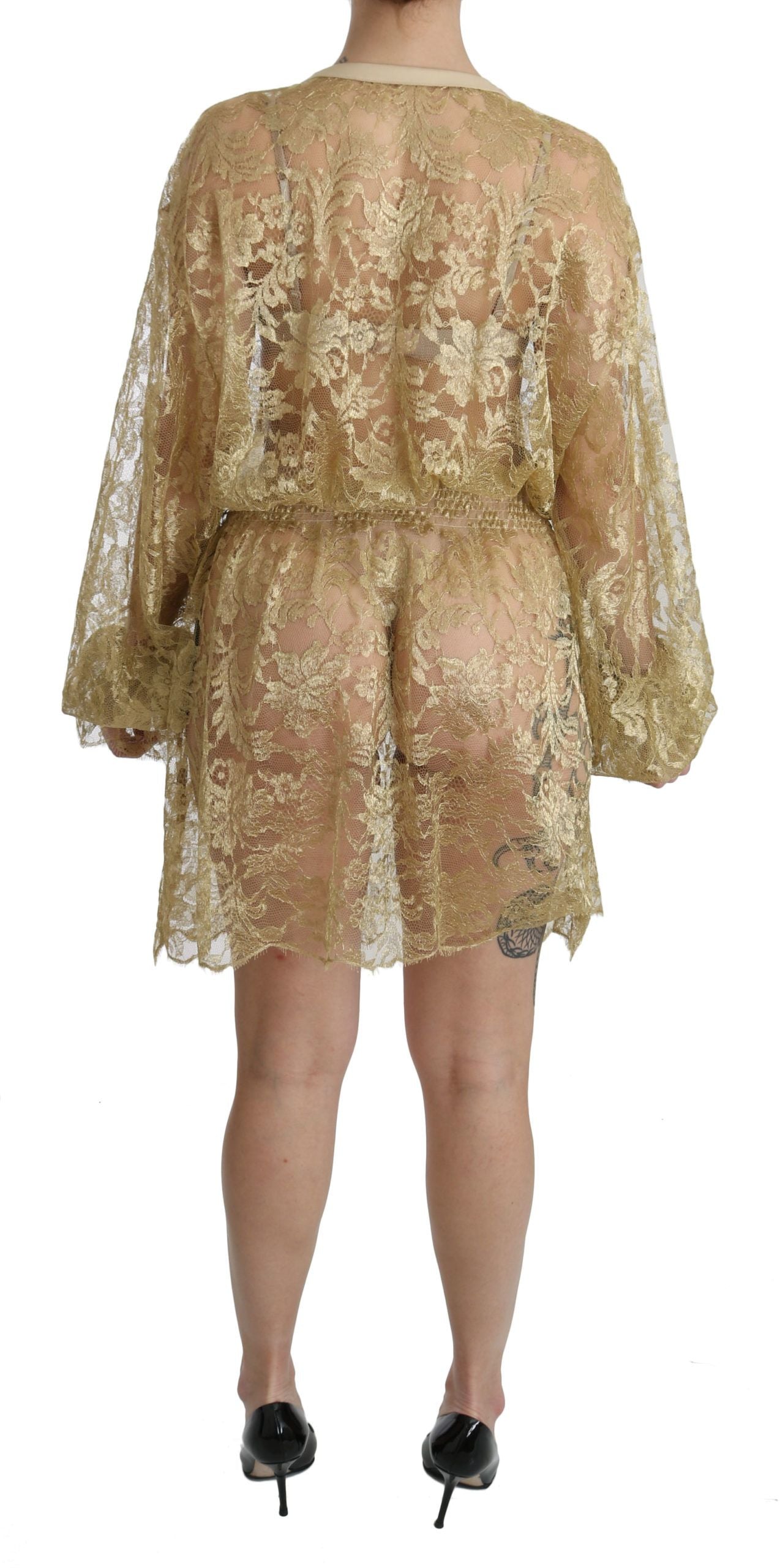 Dolce & Gabbana Gold Lace See Through A-Line Knee Length Dress - PreLoved & Luxe