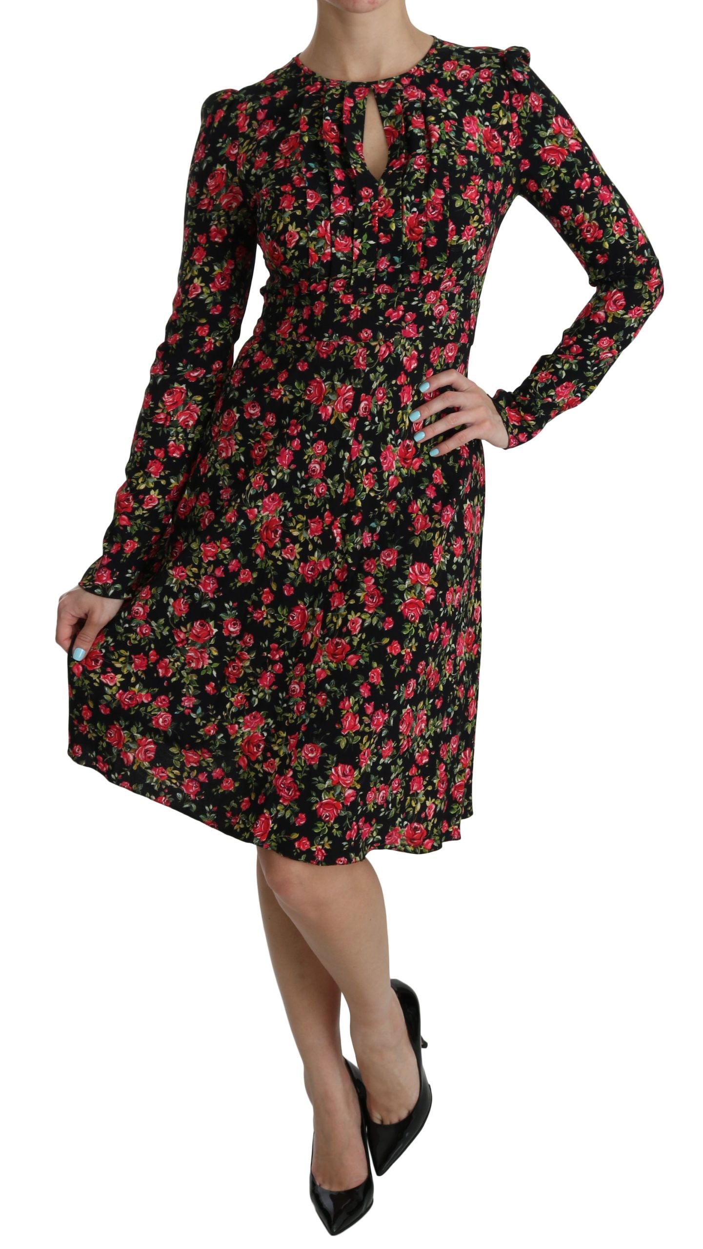 Dolce & Gabbana Black Floral Longsleeve Knee Length Dress - PreLoved & Luxe