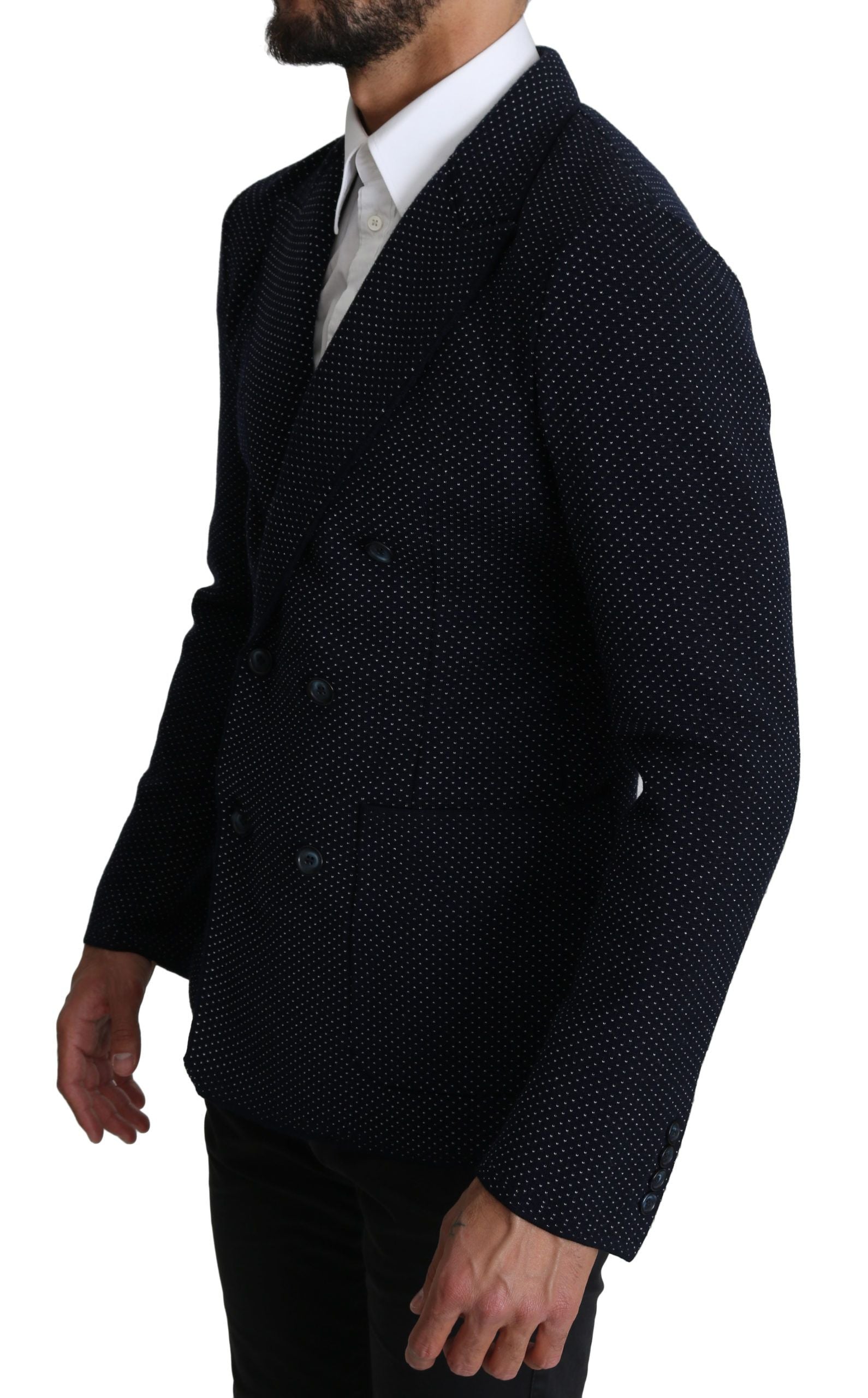 Dolce & Gabbana Dark Blue Dotted Double Breasted Coat Blazer - PreLoved & Luxe