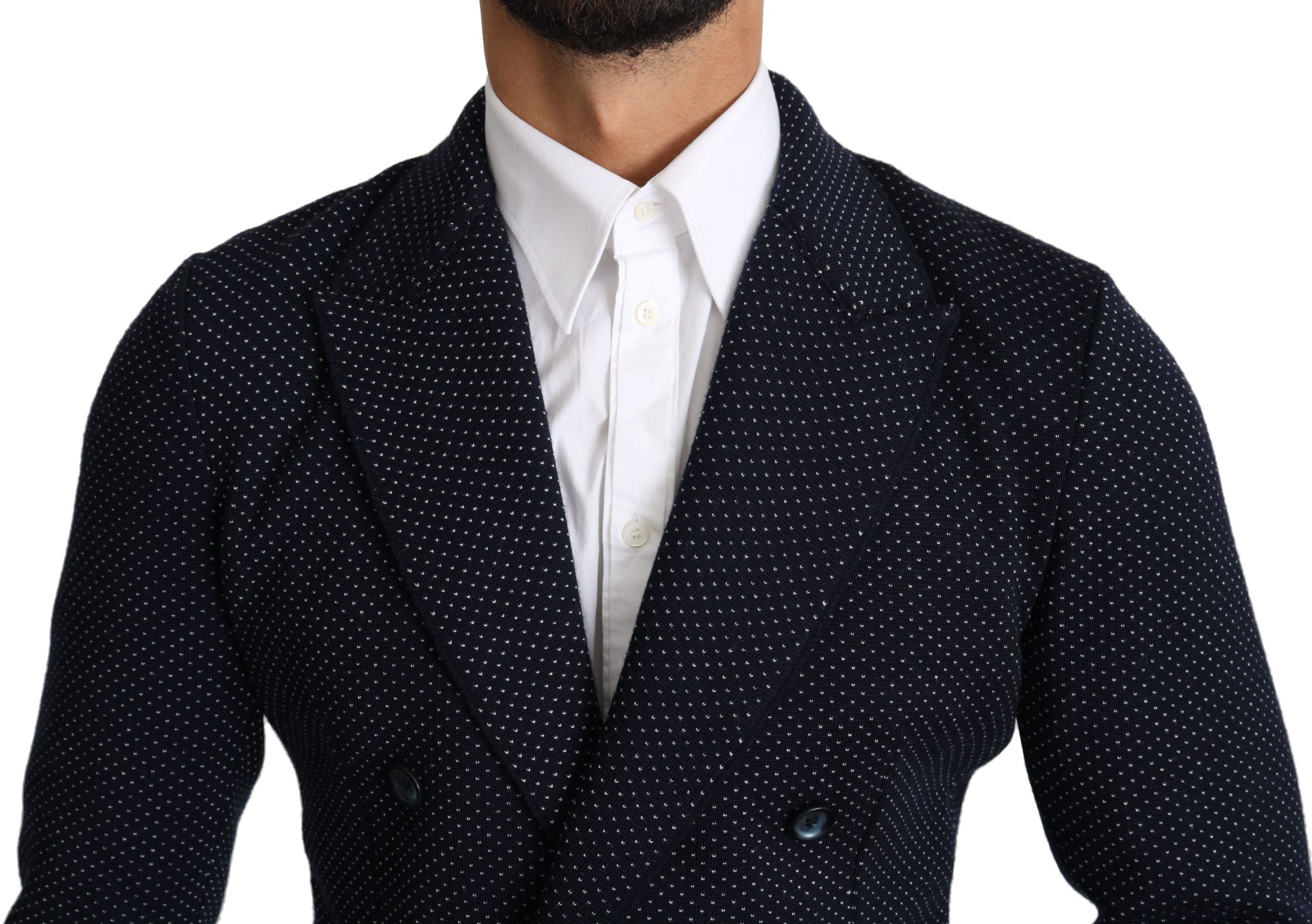 Dolce & Gabbana Dark Blue Dotted Double Breasted Coat Blazer - PreLoved & Luxe