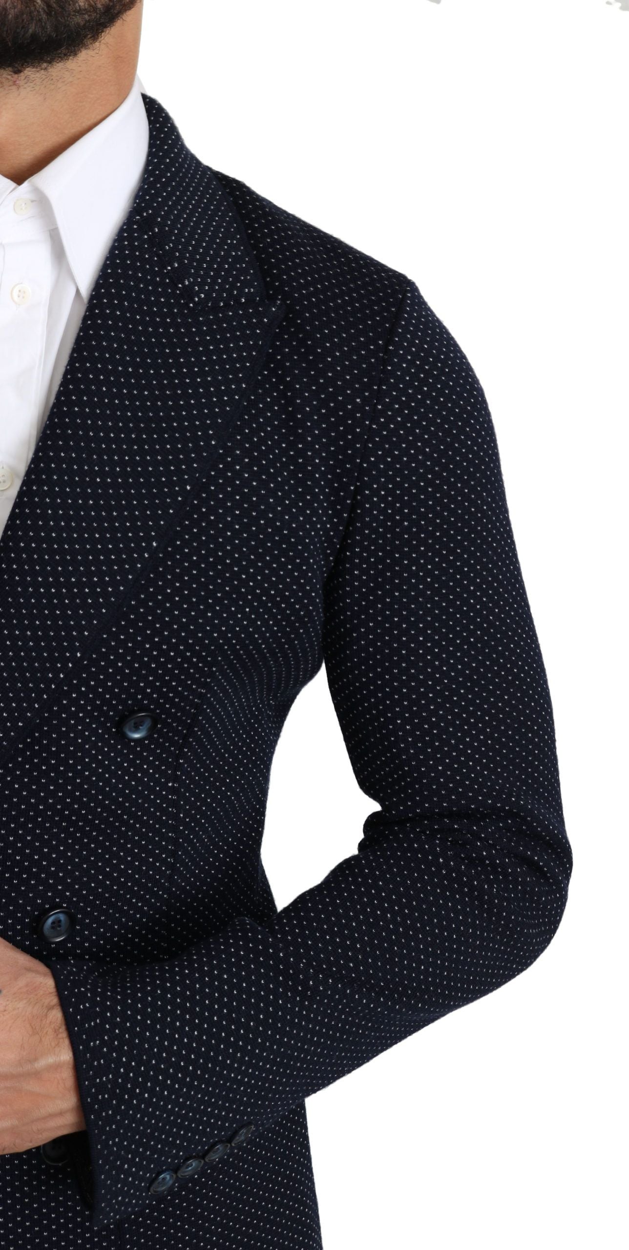Dolce & Gabbana Dark Blue Dotted Double Breasted Coat Blazer - PreLoved & Luxe