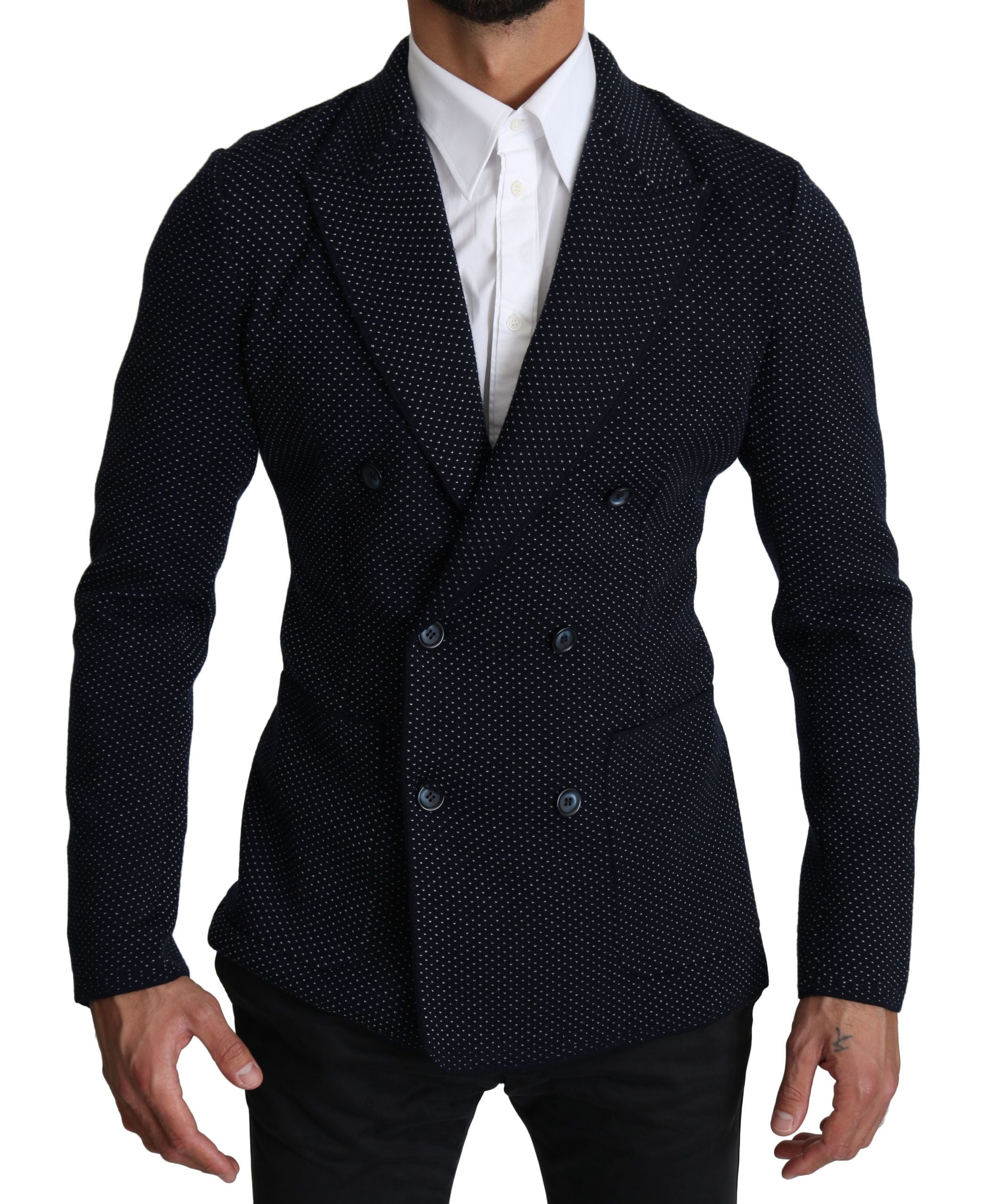 Dolce & Gabbana Dark Blue Dotted Double Breasted Coat Blazer - PreLoved & Luxe