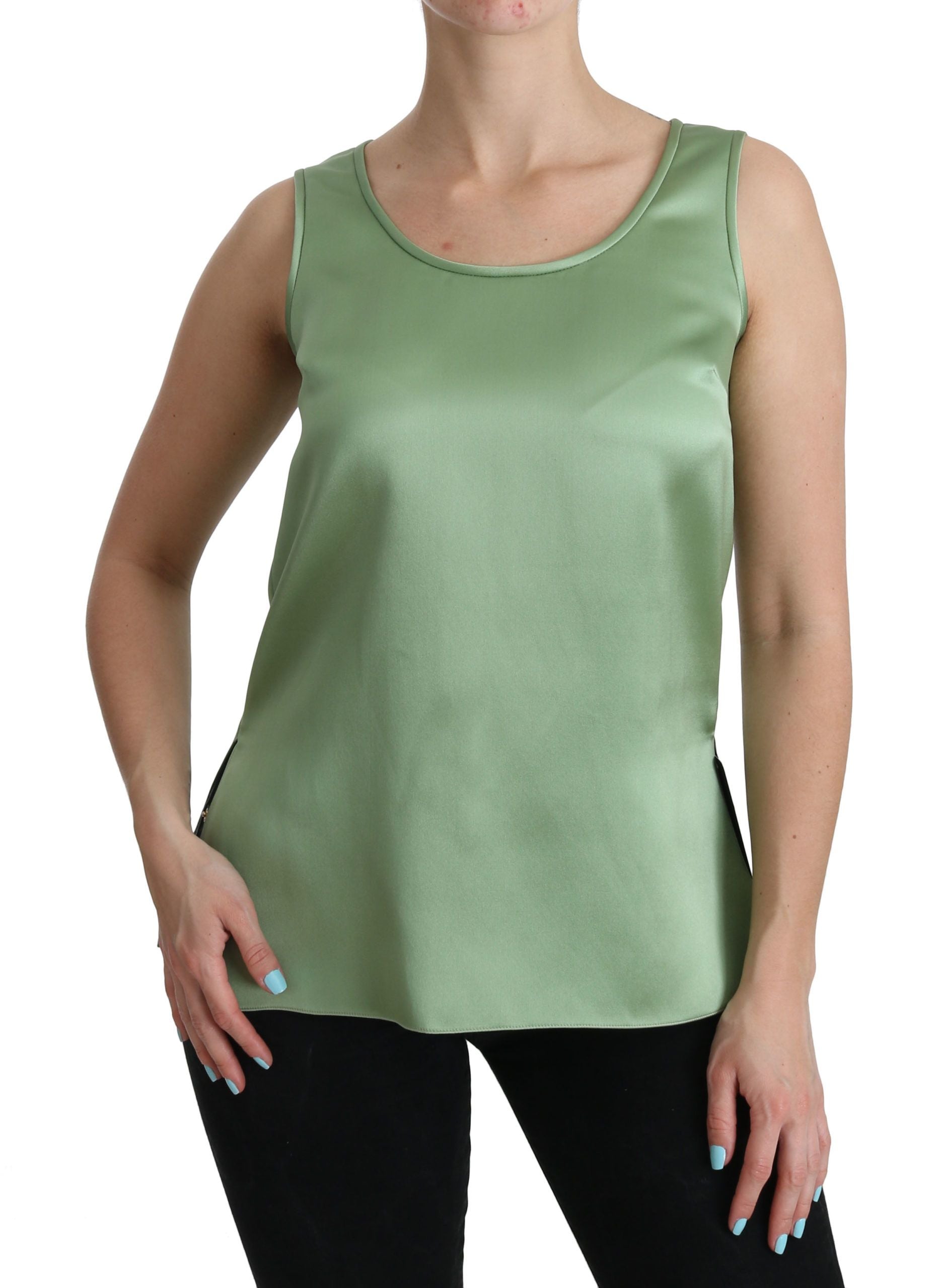 Dolce & Gabbana Green Sleeveless 100% Silk Top Tank Blouse - PreLoved & Luxe