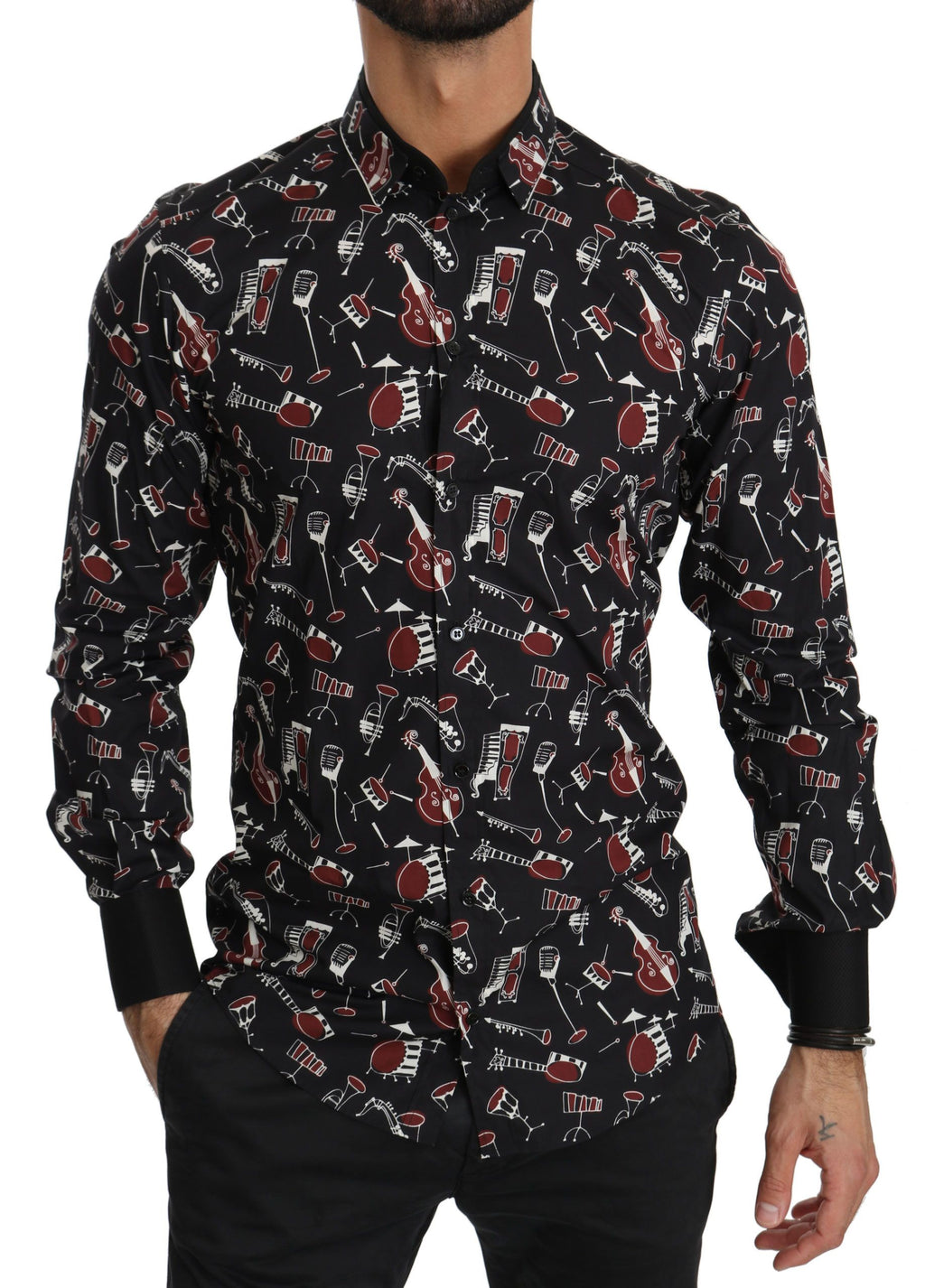 Dolce & Gabbana Black Musical Instrument Slim fit Shirt - PreLoved & Luxe