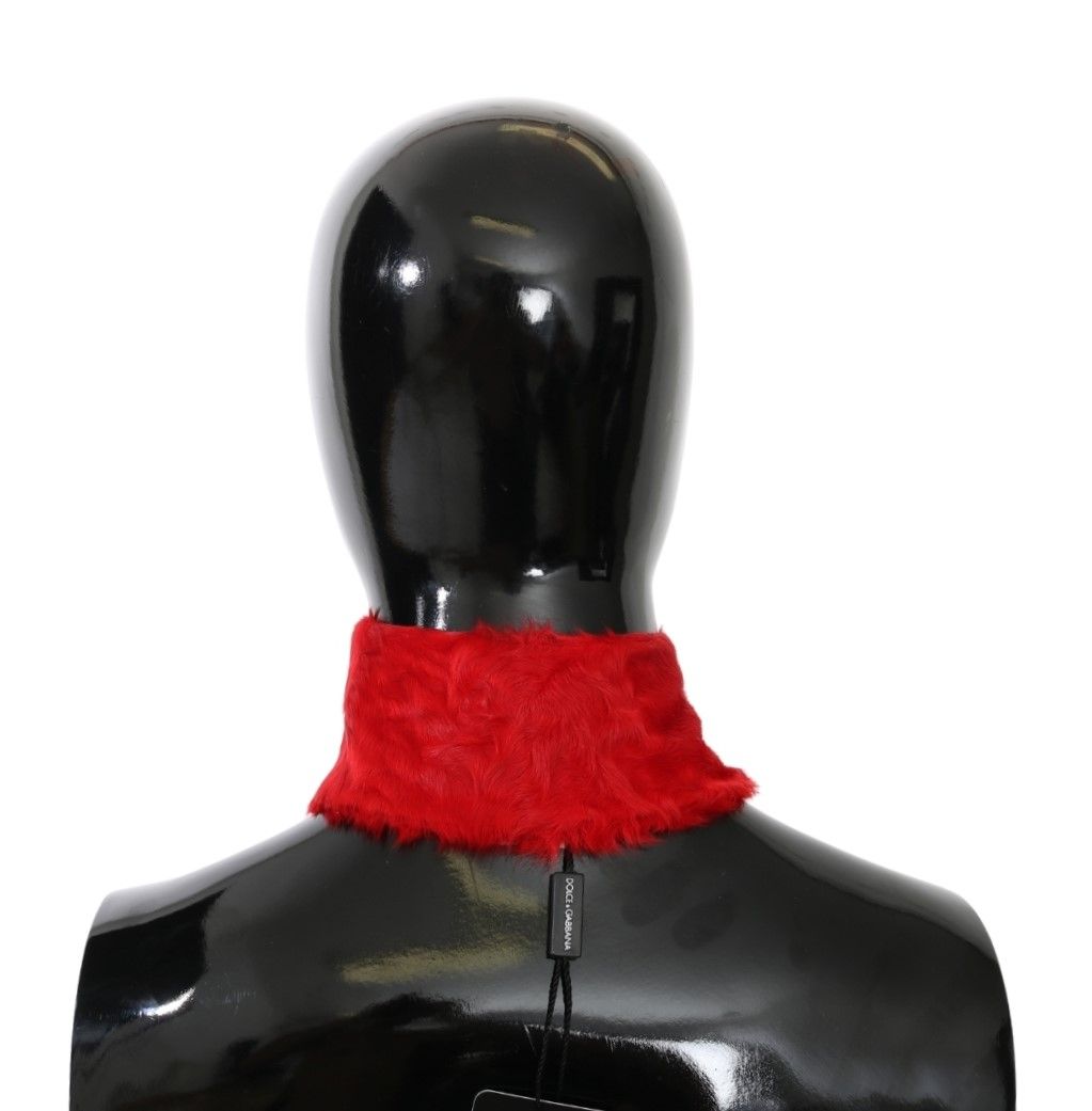 Dolce & Gabbana Red Fur Neck Collar Wrap Leather Scarf - PreLoved & Luxe