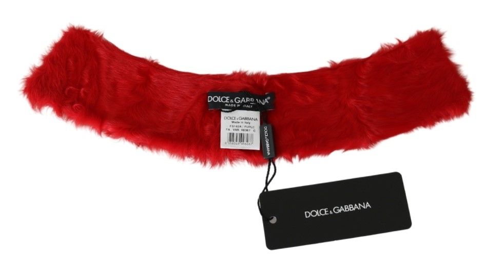 Dolce & Gabbana Red Fur Neck Collar Wrap Leather Scarf - PreLoved & Luxe
