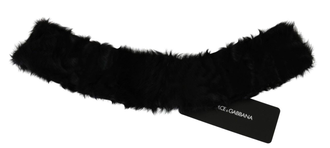 Dolce & Gabbana Black Fur Neck Collar Wrap Leather Scarf - PreLoved & Luxe