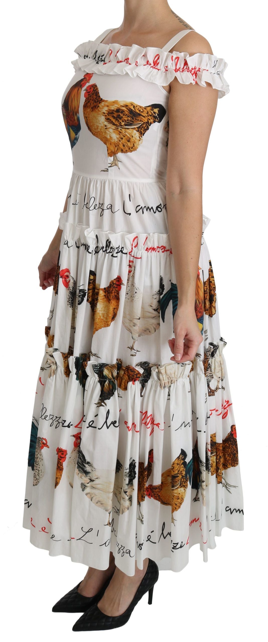 Dolce & Gabbana White Rooster Sheath Midi Cotton Dress - PreLoved & Luxe