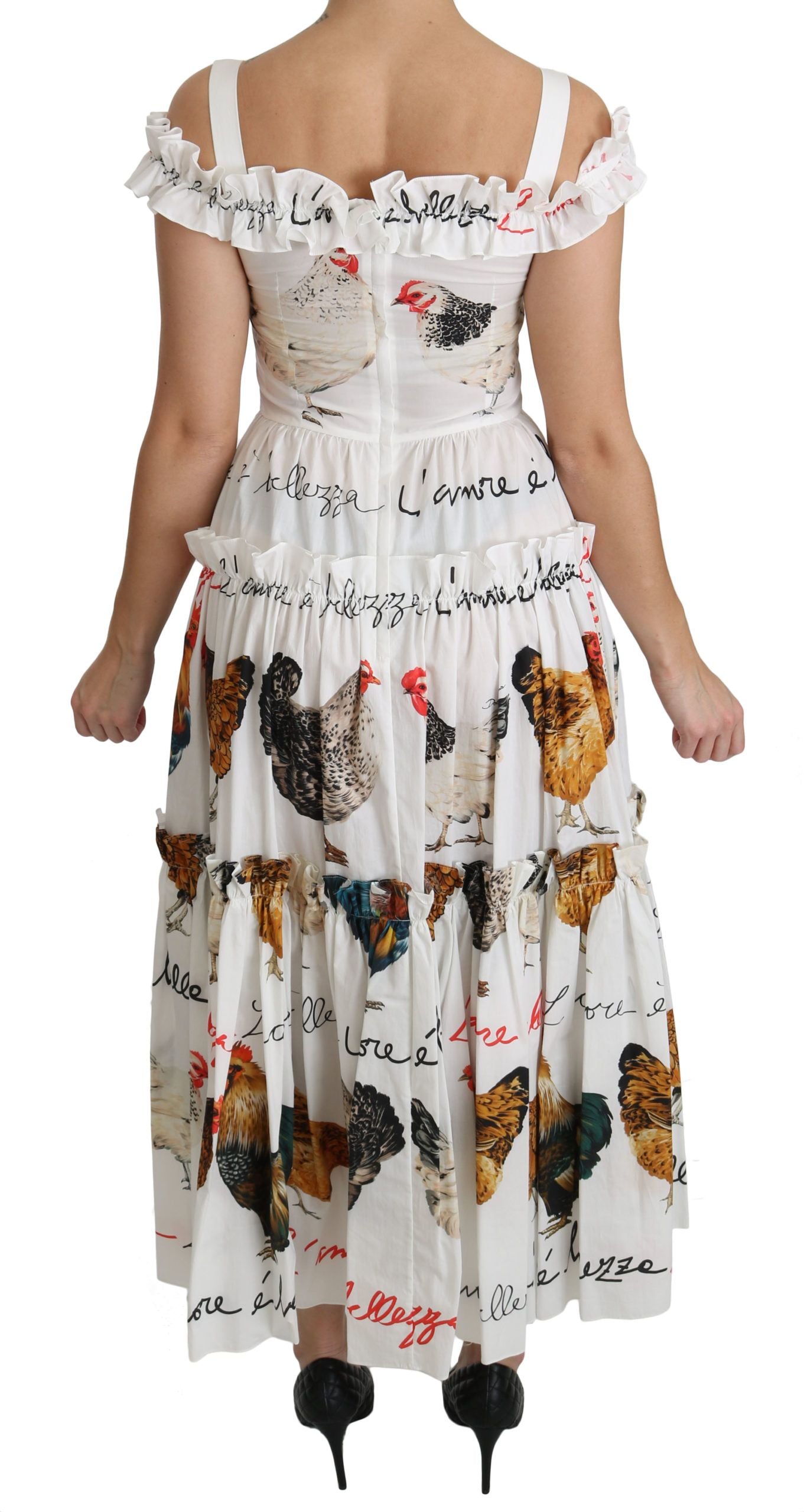 Dolce & Gabbana White Rooster Sheath Midi Cotton Dress - PreLoved & Luxe