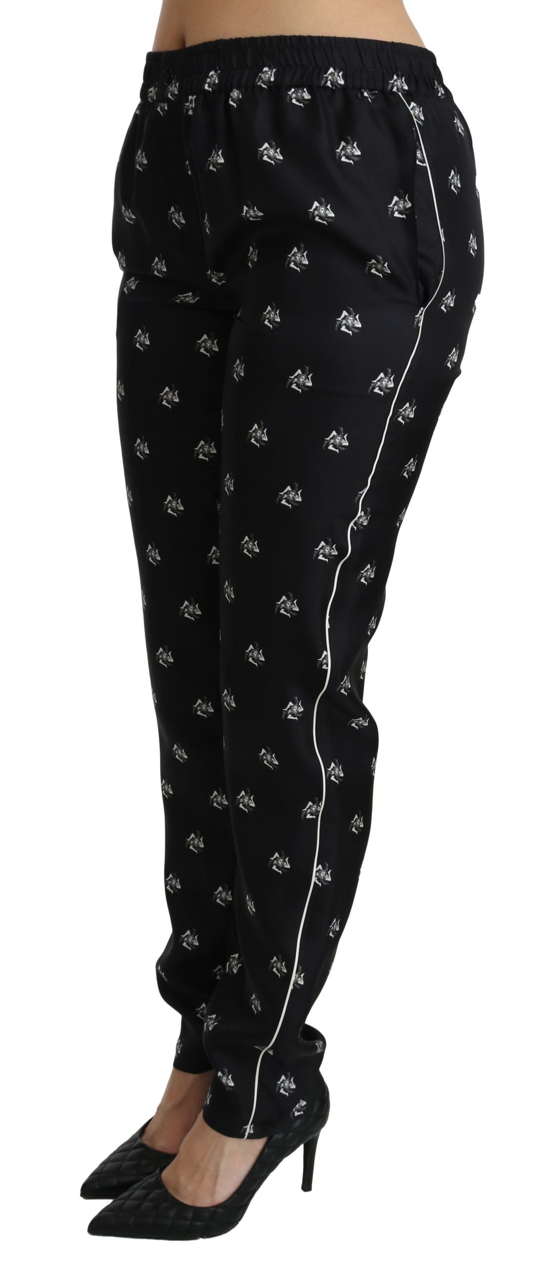 Dolce & Gabbana Black Printed Mid Waist Skinny Silk Pants - PreLoved & Luxe