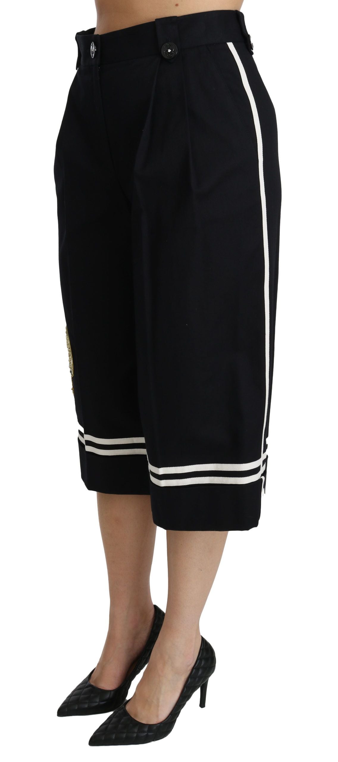 Dolce & Gabbana Black Lemon Embellished Palazzo Cropped Pants - PreLoved & Luxe