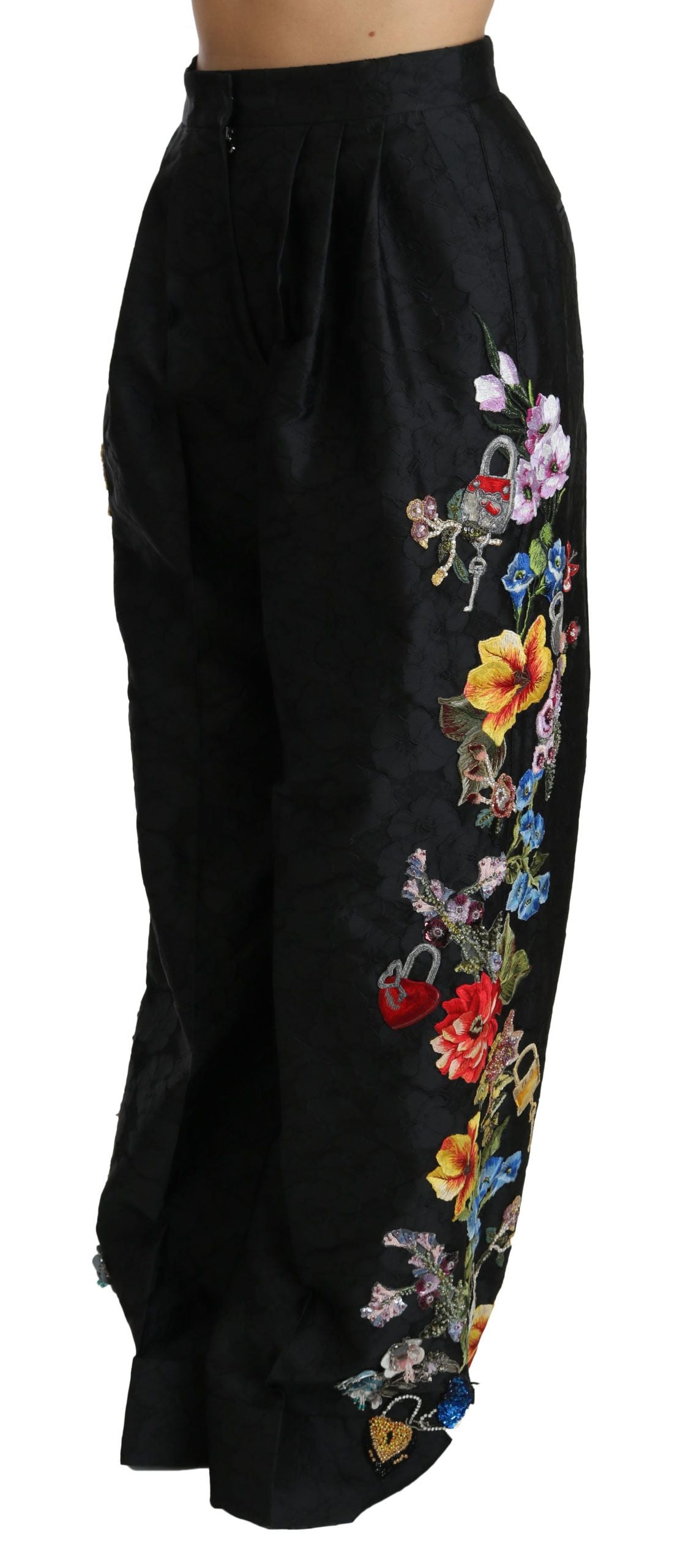 Dolce & Gabbana Black Brocade Floral Sequined Beaded Pants - PreLoved & Luxe