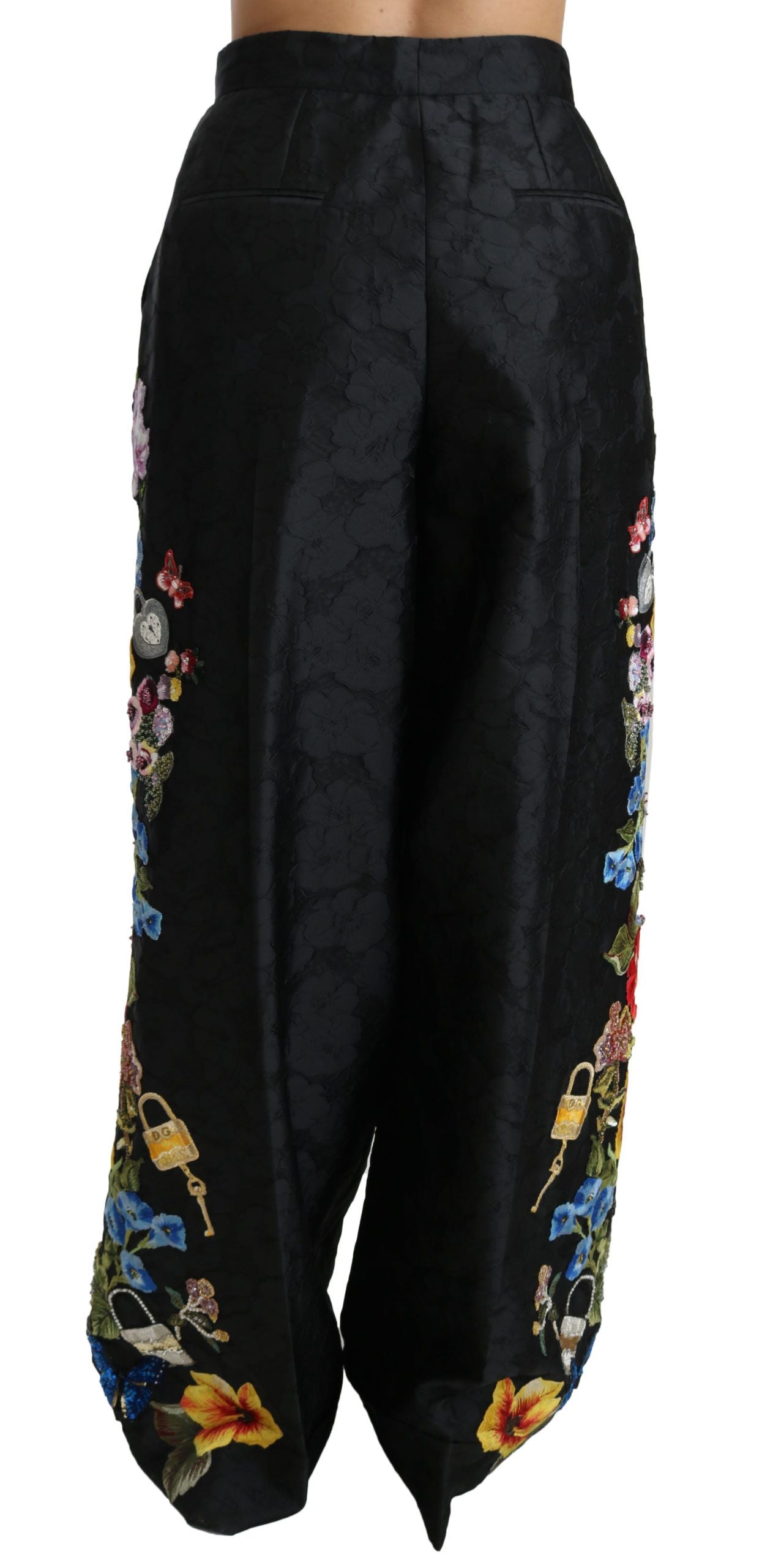 Dolce & Gabbana Black Brocade Floral Sequined Beaded Pants - PreLoved & Luxe