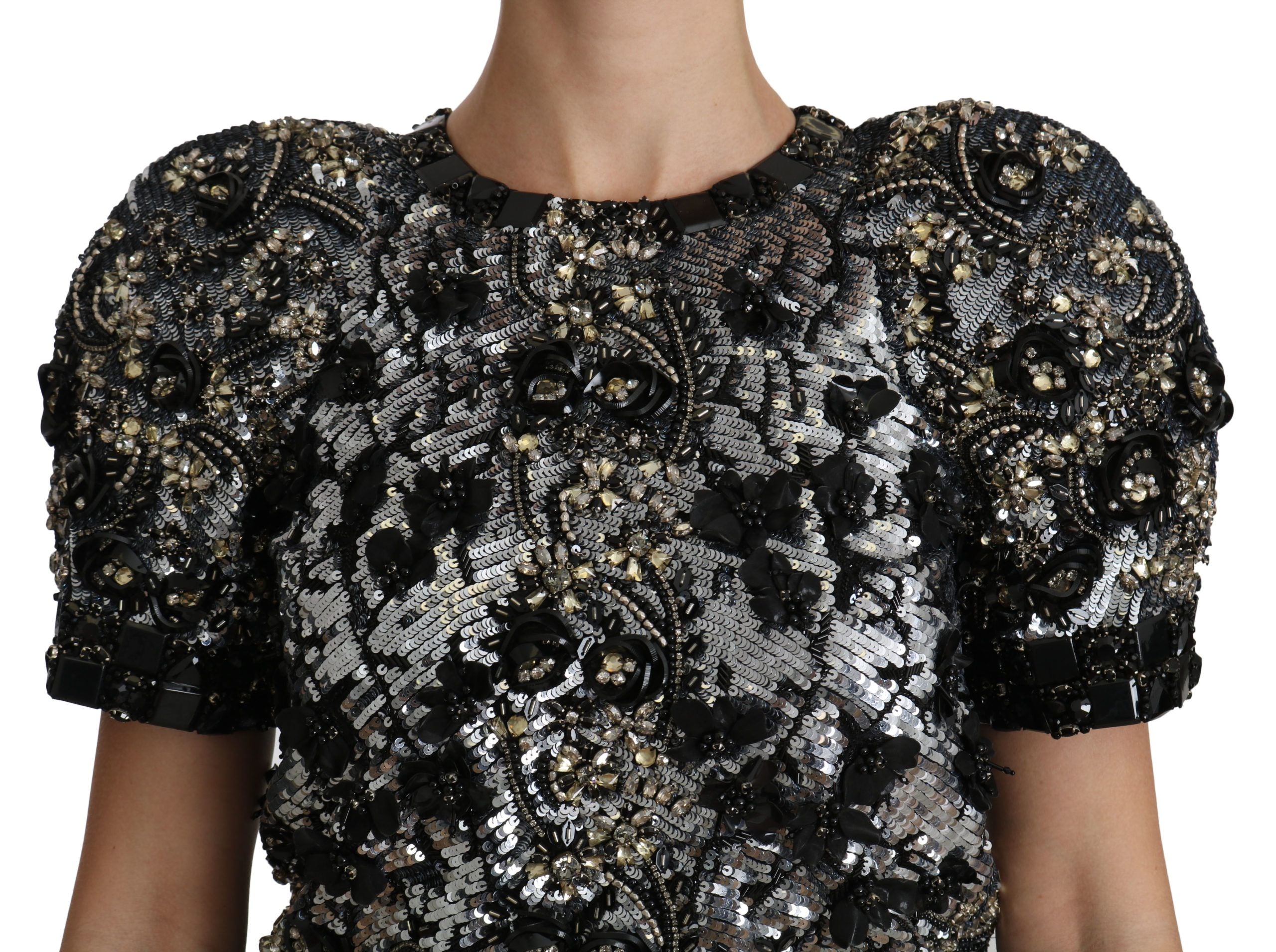 Dolce & Gabbana Black Sequined Crystal Embellished Top Blouse - PreLoved & Luxe