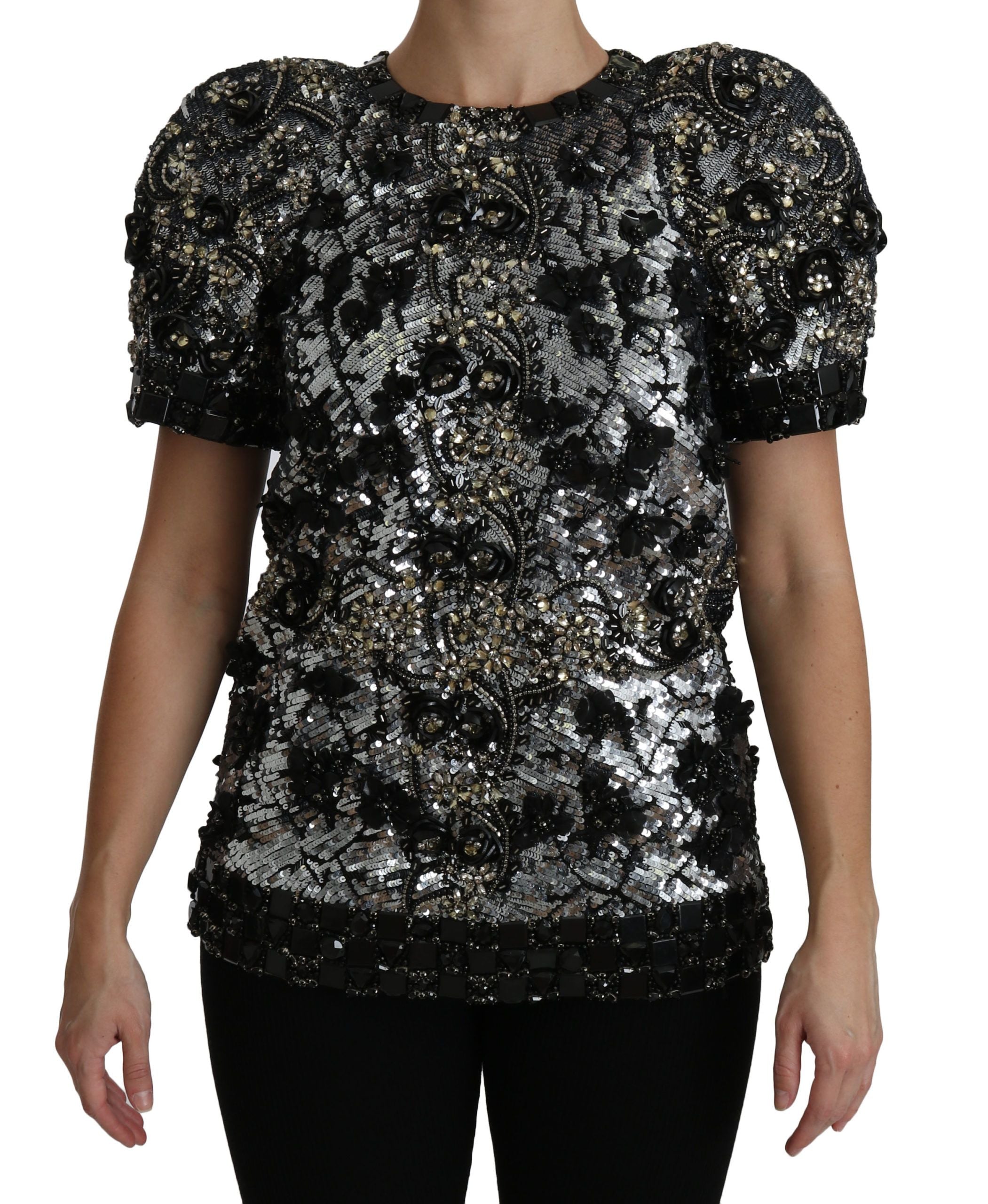 Dolce & Gabbana Black Sequined Crystal Embellished Top Blouse - PreLoved & Luxe