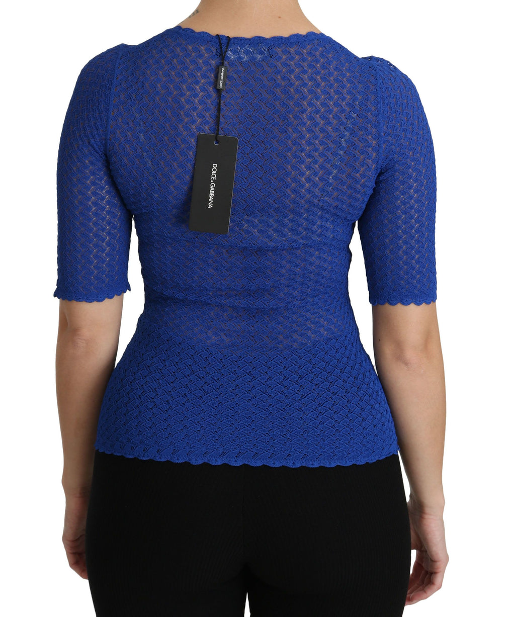 Dolce & Gabbana Blue See Through Round Neck Top Viscose Blouse - PreLoved & Luxe