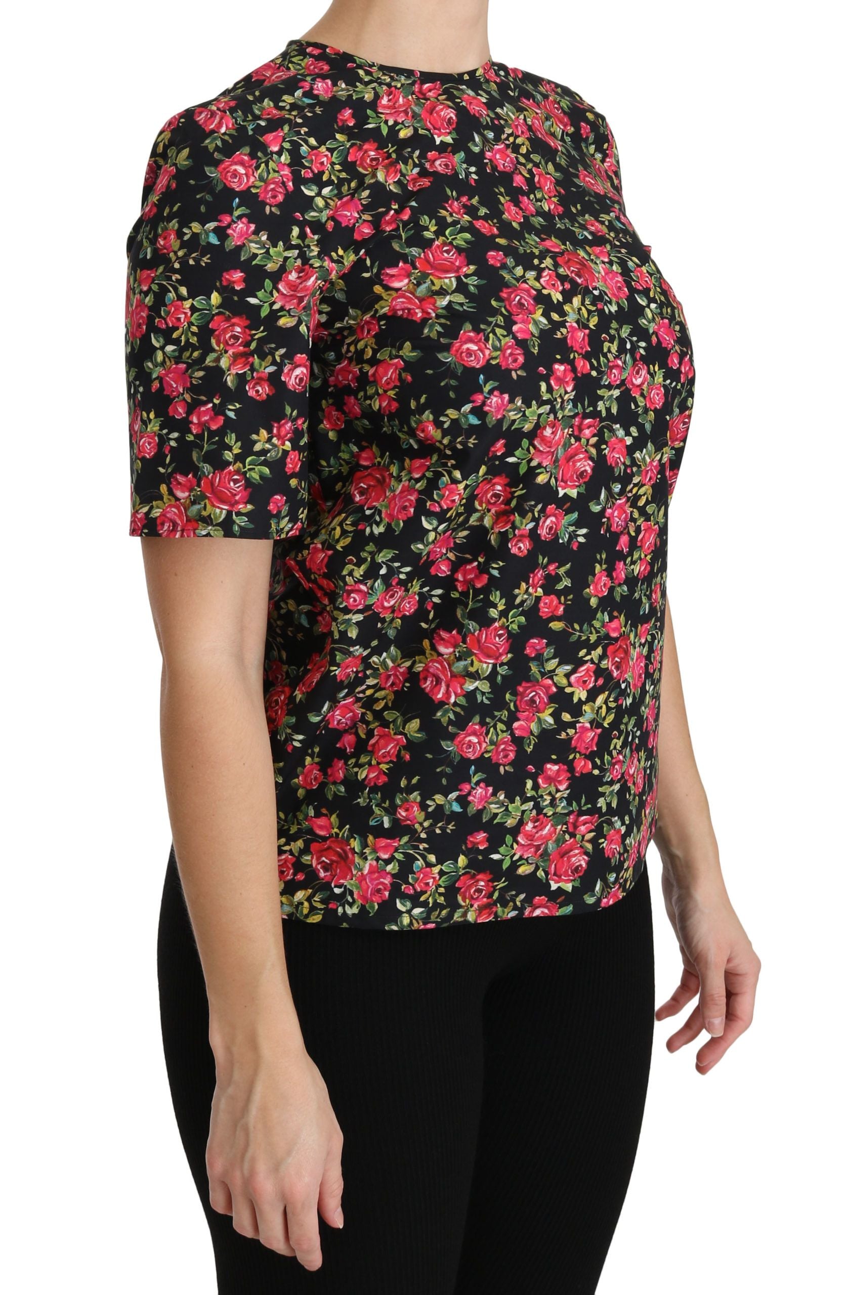 Dolce & Gabbana Black Floral Roses Short Sleeve Top Blouse - PreLoved & Luxe