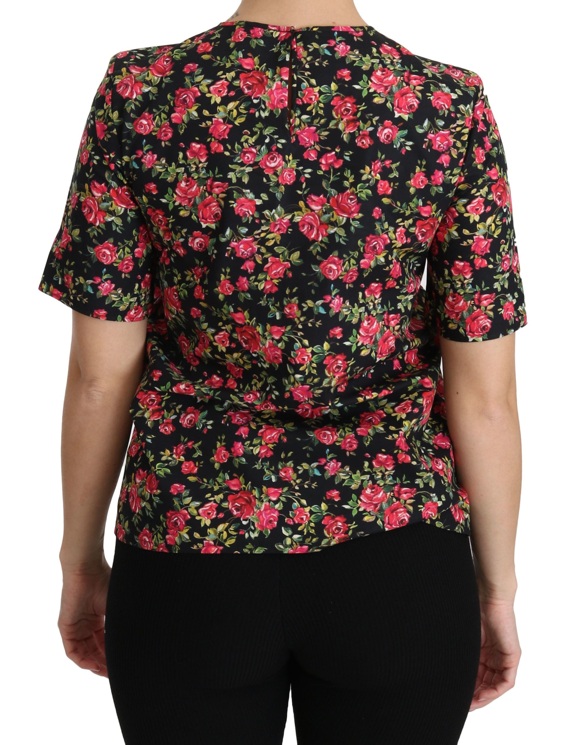 Dolce & Gabbana Black Floral Roses Short Sleeve Top Blouse - PreLoved & Luxe