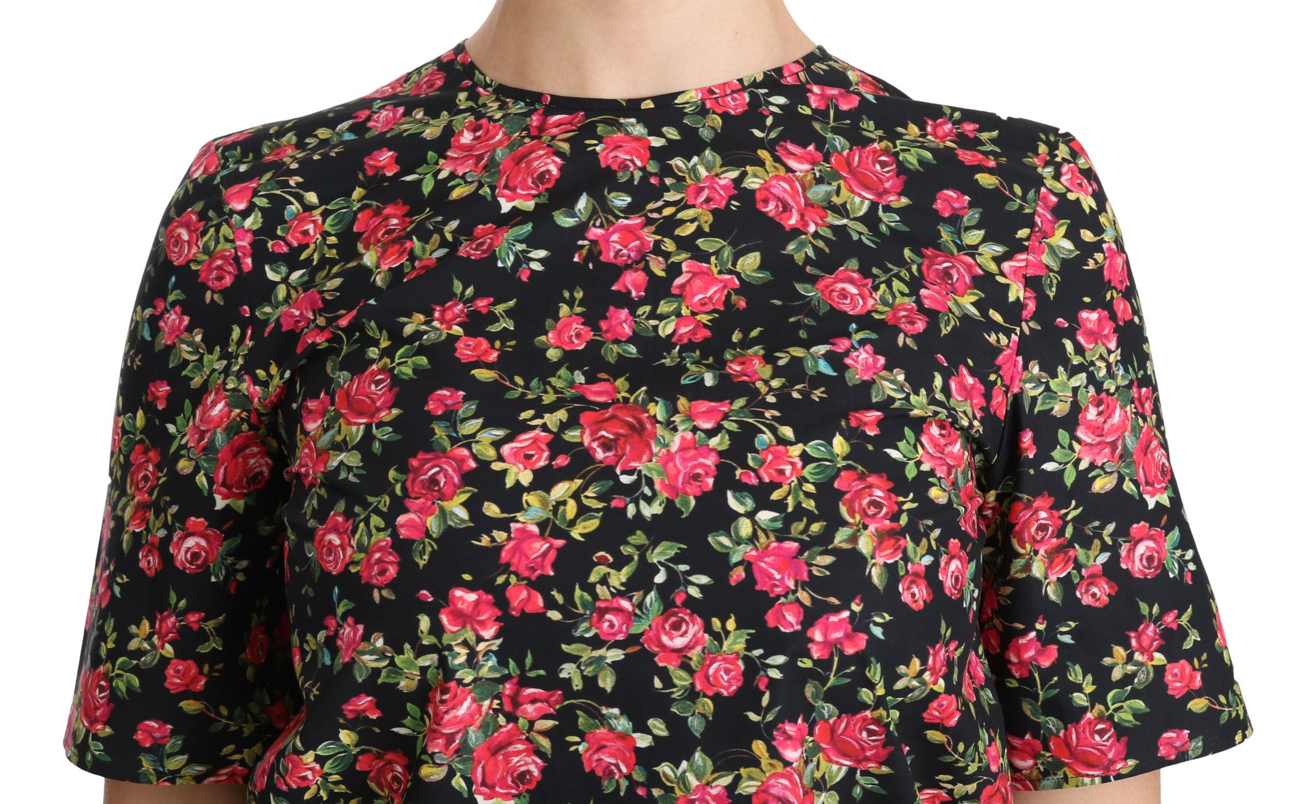 Dolce & Gabbana Black Floral Roses Short Sleeve Top Blouse - PreLoved & Luxe