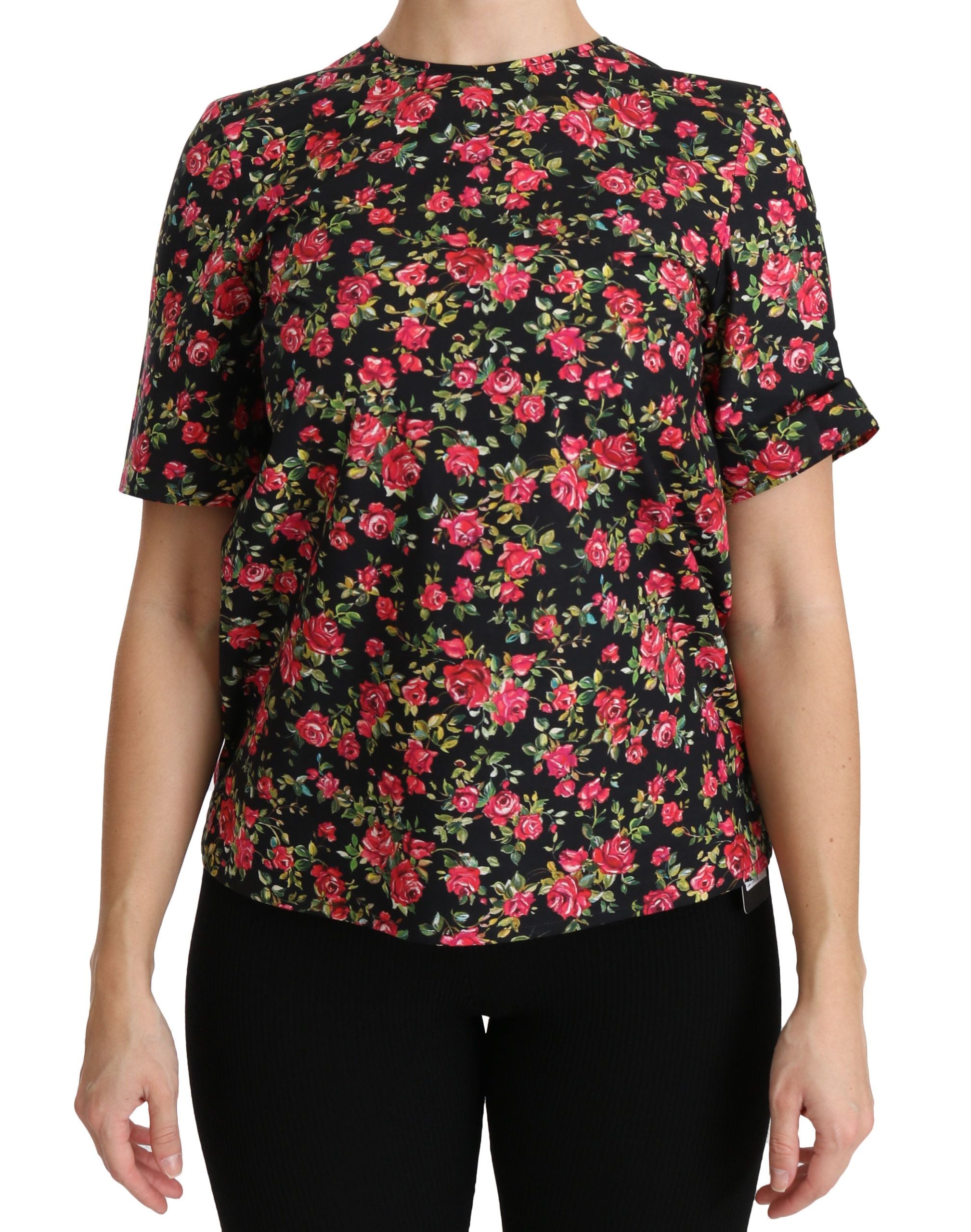 Dolce & Gabbana Black Floral Roses Short Sleeve Top Blouse - PreLoved & Luxe