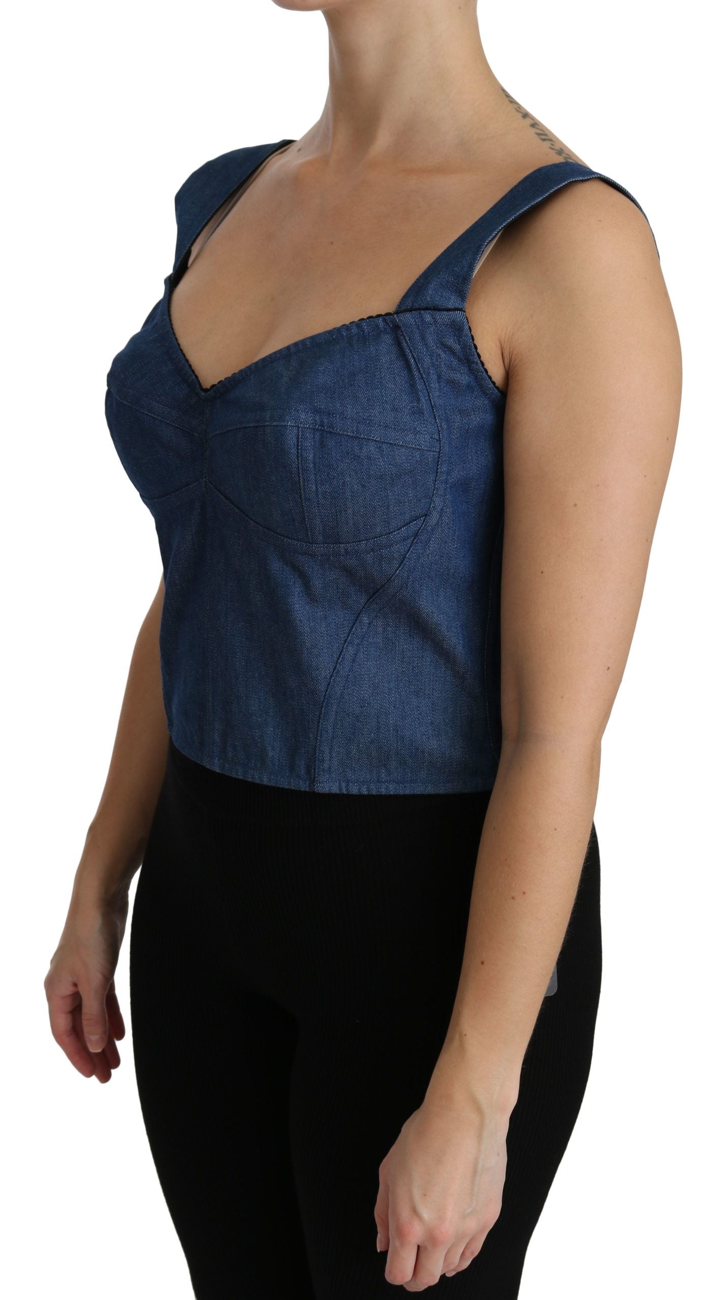 Dolce & Gabbana Blue Sleeveless Bustier Blouse Cotton Top - PreLoved & Luxe