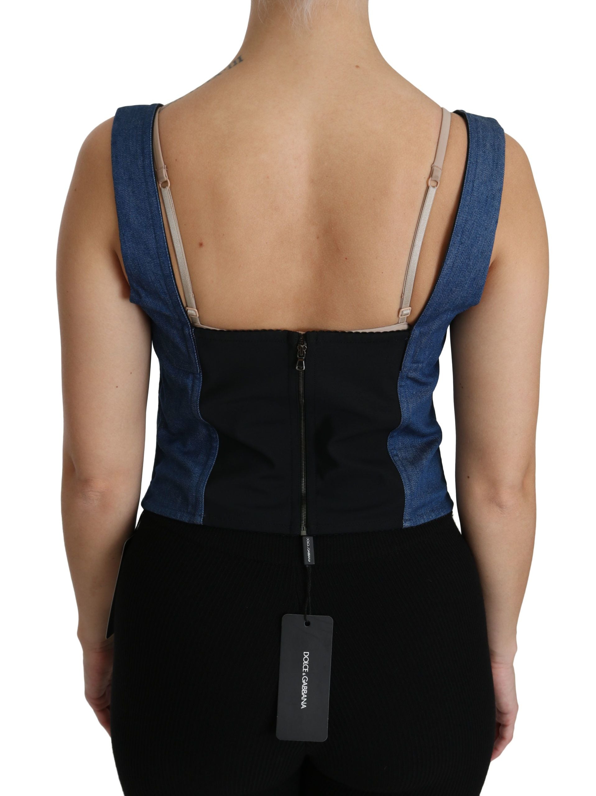 Dolce & Gabbana Blue Sleeveless Bustier Blouse Cotton Top - PreLoved & Luxe