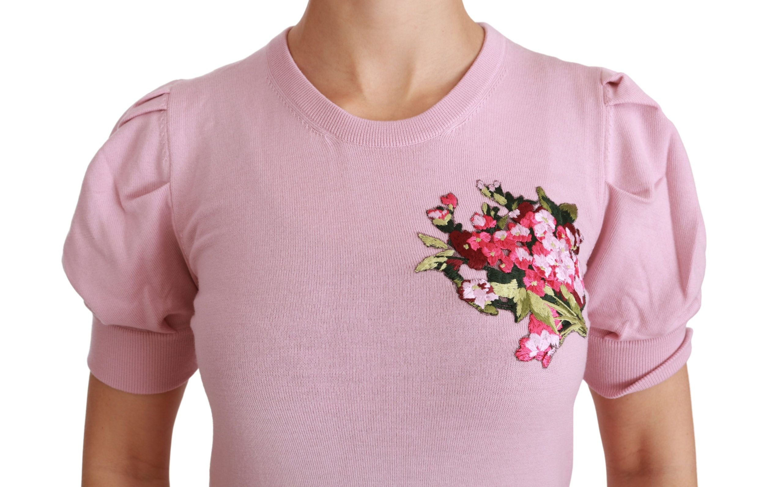Dolce & Gabbana Pink Floral Embroidered Blouse Wool Top - PreLoved & Luxe