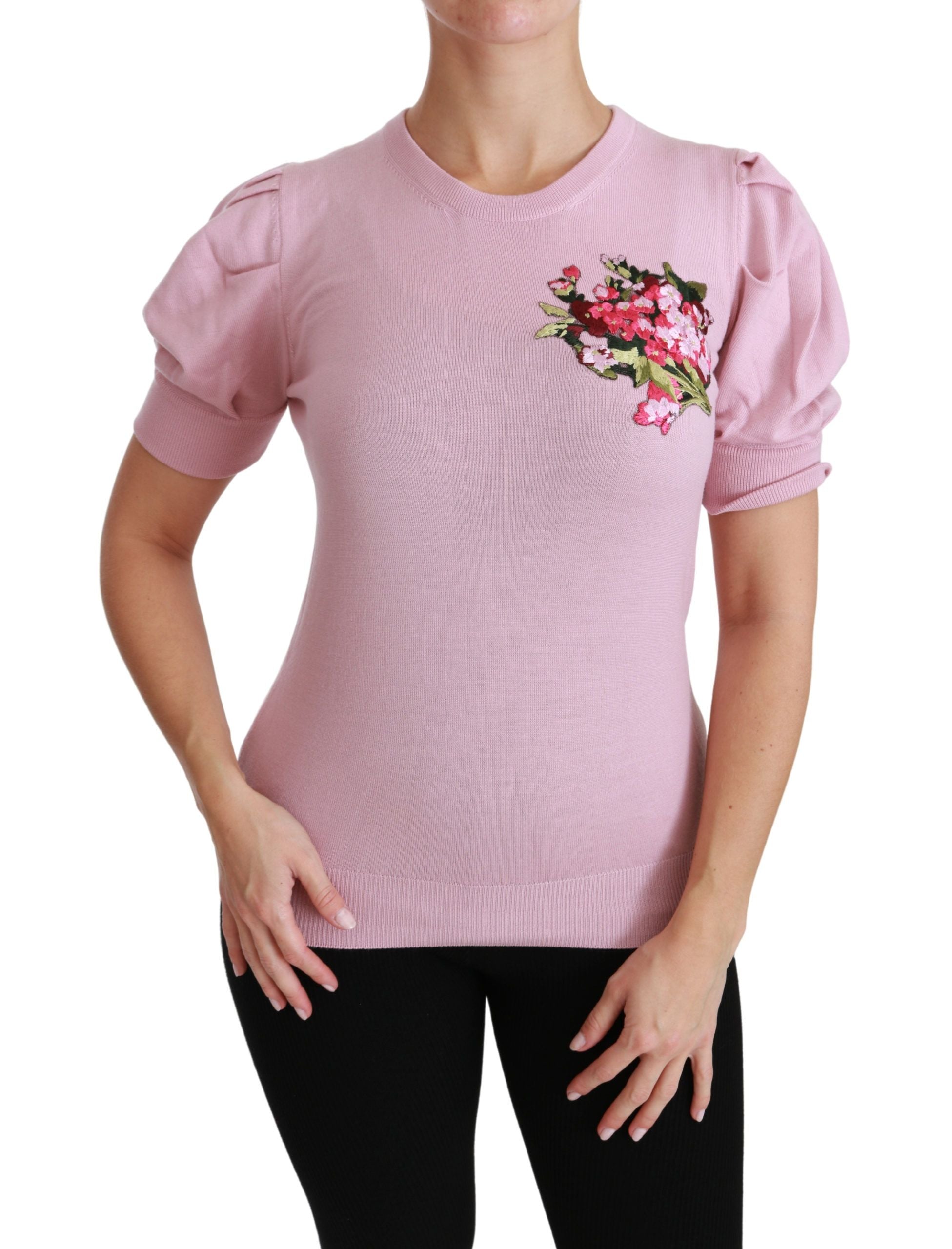 Dolce & Gabbana Pink Floral Embroidered Blouse Wool Top - PreLoved & Luxe