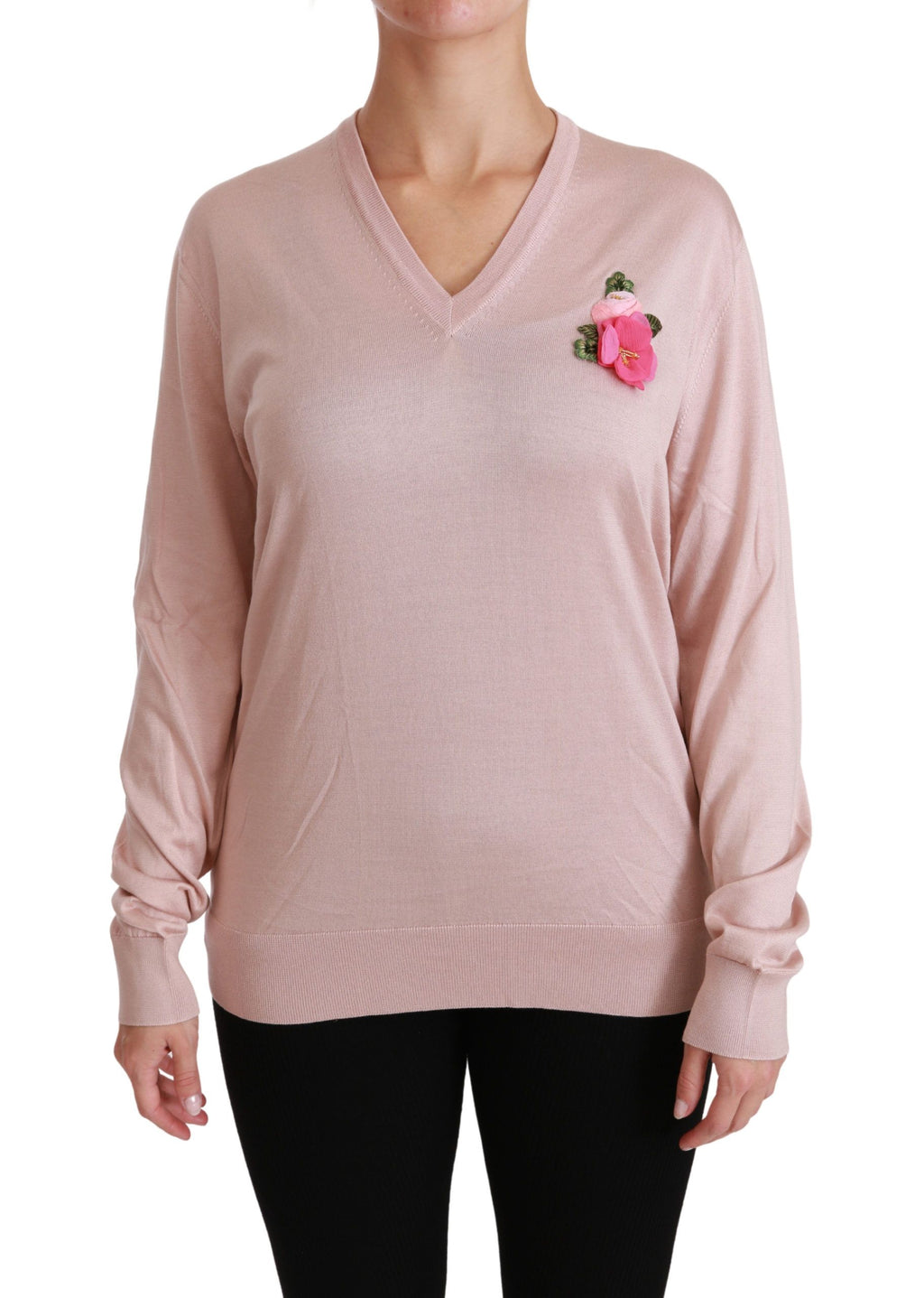 Dolce & Gabbana Pink Floral Embellished Pullover Silk Sweater - PreLoved & Luxe