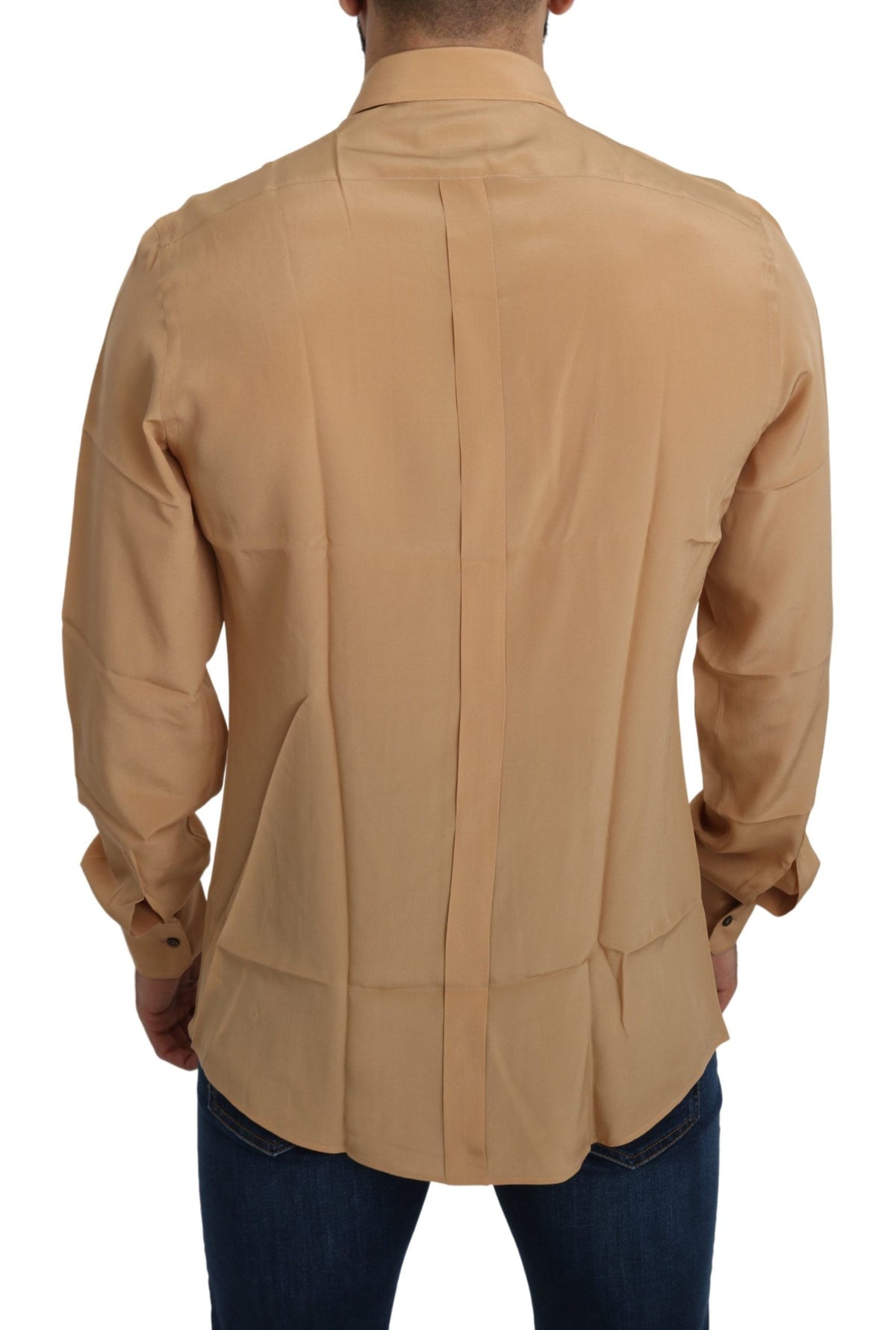 New Dolce & Gabbana Elegant Yellow Silk Men's Formal Shirt