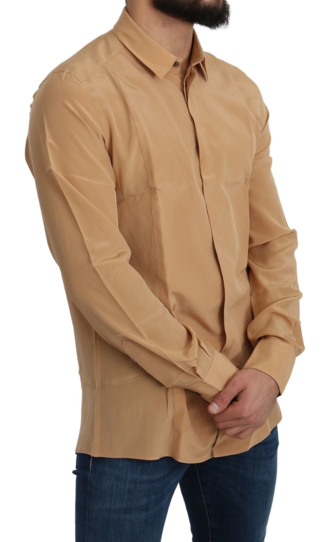 New Dolce & Gabbana Elegant Yellow Silk Men's Formal Shirt