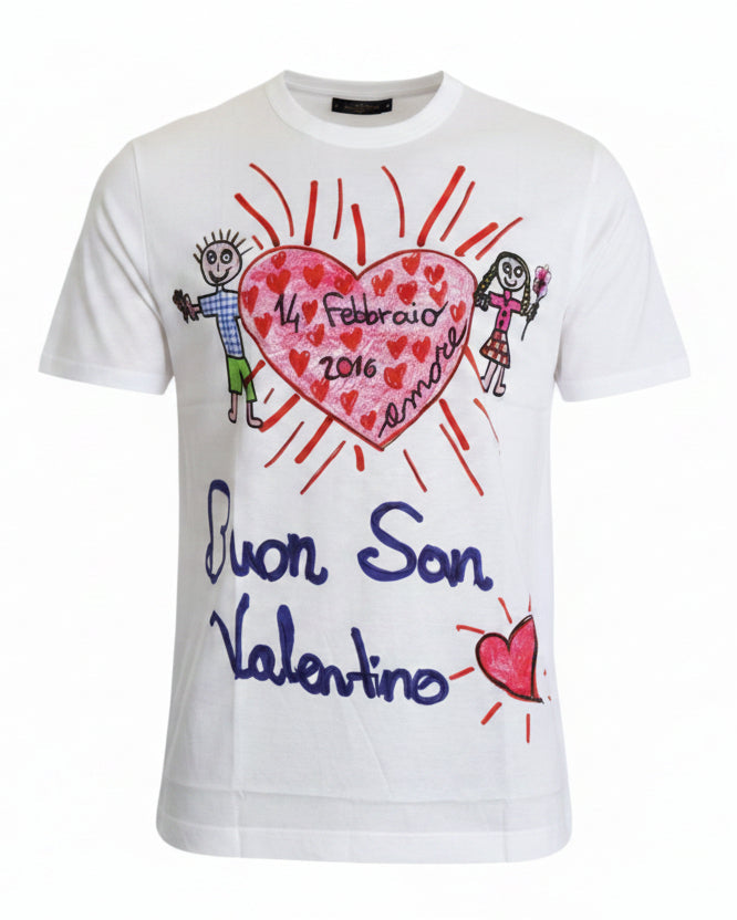 Dolce & Gabbana White Saint Valentine Hearts Print Men  T-shirt