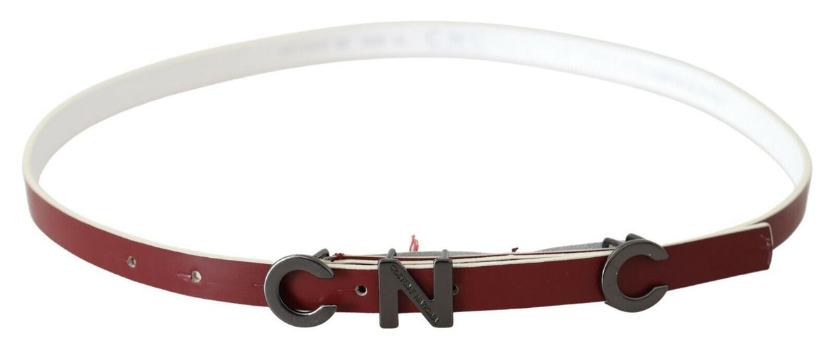 Costume National Maroon Leather Logo Skinny Fashion