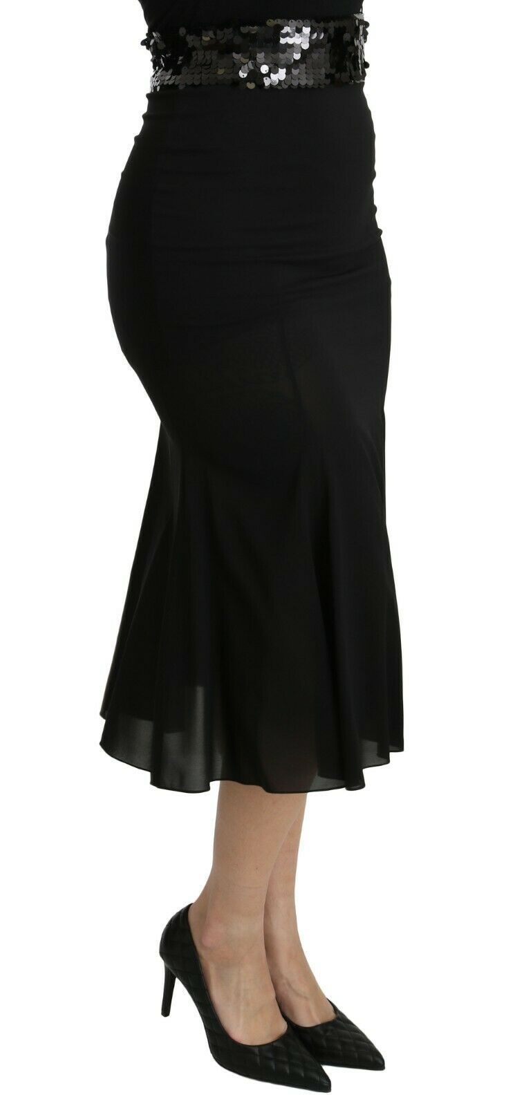 Dolce & Gabbana Black Mermaid High Waist Midi Silk Skirt - PreLoved & Luxe