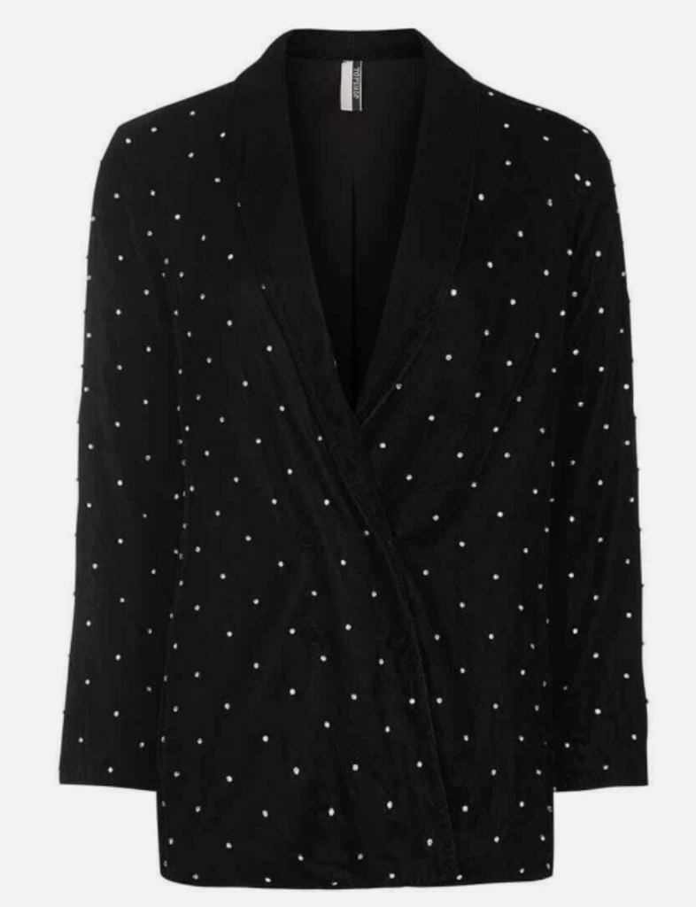 Topshop Black Velvet Blazer with Pearls
